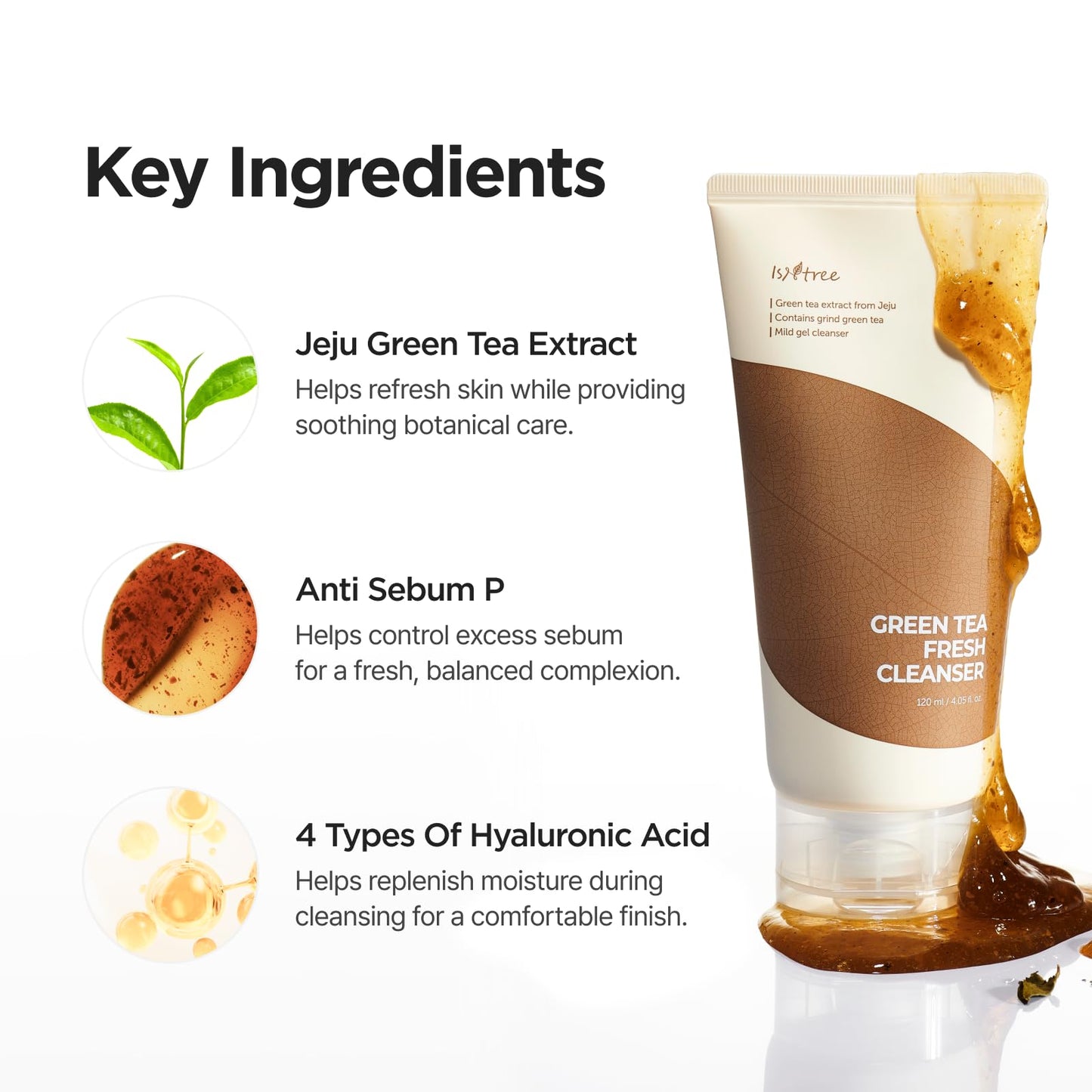 ISNTREE Gel Limpiador Facial Green Tea Fresh Cleanser - Coreano con Té Verde de Jeju y Ácido Hialurónico, Control de Grasa, Piel Grasa, 120 ml