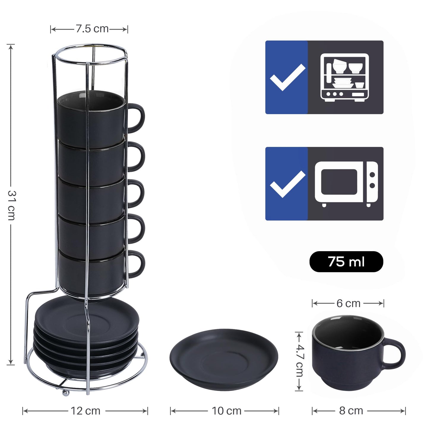 Juego de Tazas de Café Expreso MIAMIO Negro Interior