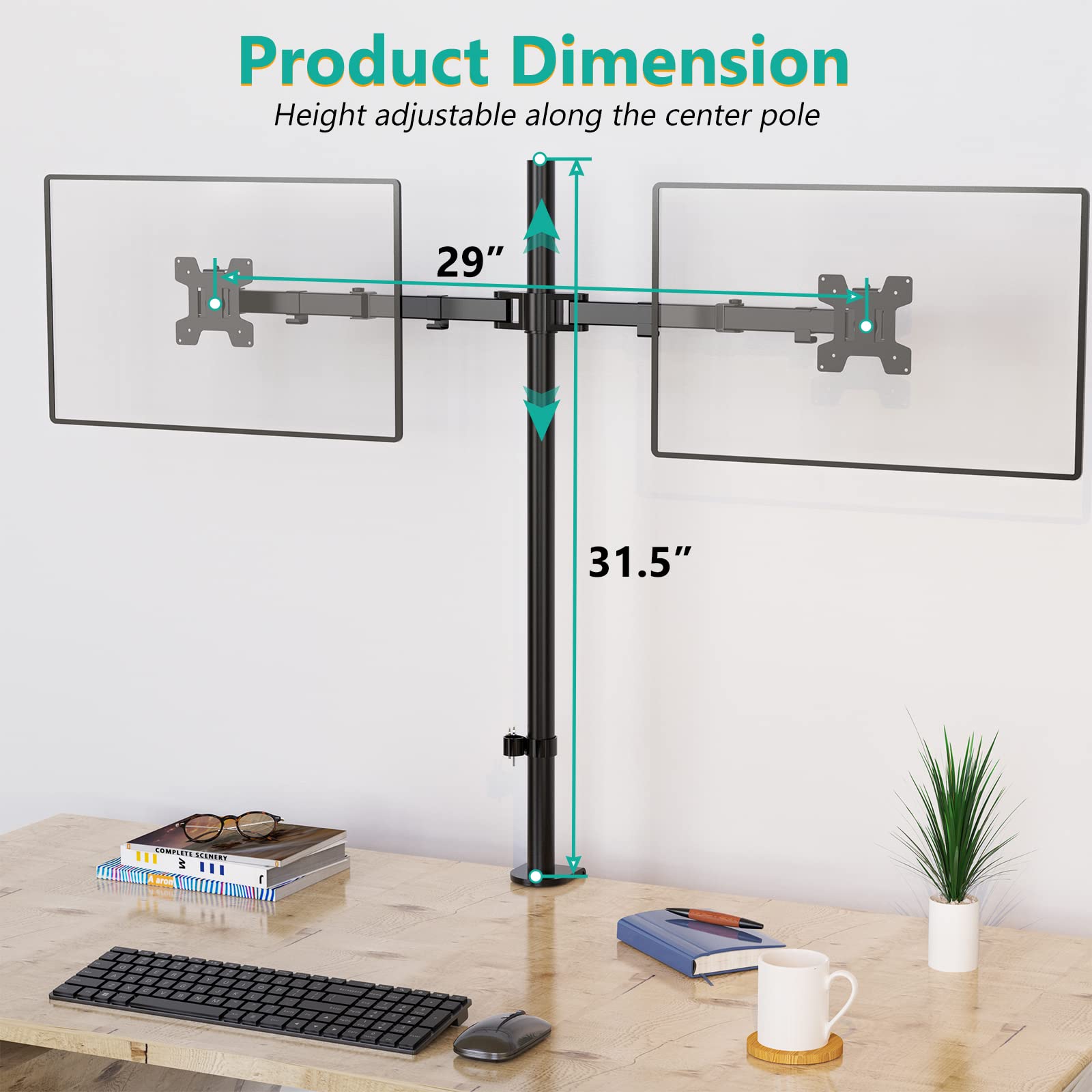 Soporte Doble Monitor WALI Negro Extra Alto con Brazo para Dos Monitores hasta 27 Pulgadas de 10 kg