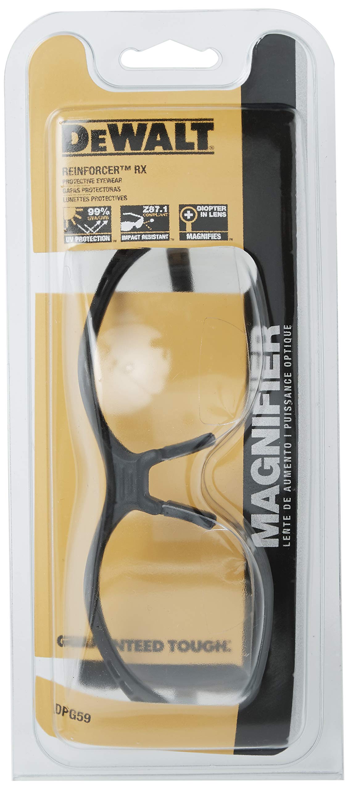 Dewalt DPG59-110C Refuerzo Rx-Bifocal 1.0 Lente transparente de alto rendimiento anteojos de seguridad con patillas de goma y funda protectora para anteojos