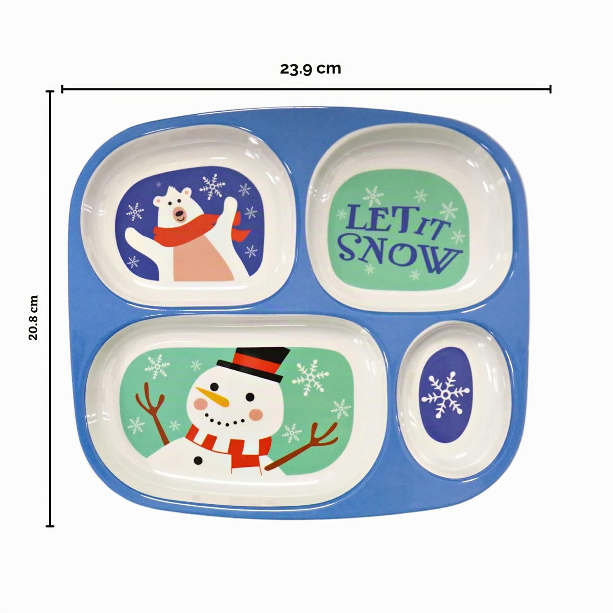 4E's Novelty - Vajilla de Navidad dividida para niños (juego de 4) Platos de cena de plástico de melamina sin BPA seccionales, platos de Navidad para niños pequeños