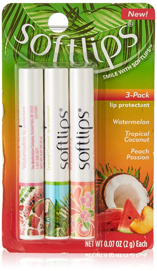 Juego de Bálsamos Labiales Softlips Peach Passion Tropical Coco Sandía Edición Limitada