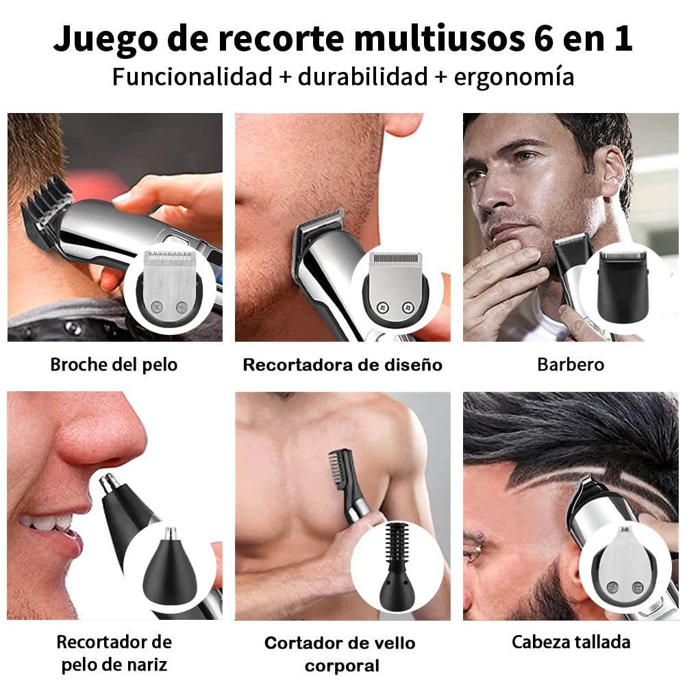 VOICEPTT Afeitadora Electrica y Barbero Eléctrico, 16 en 1 kit de rasurado para hombre, Máquina para Cortar Cabello de Barba/Nariz/Pelo/Cara/Cuerpo, USB Carga Rápida