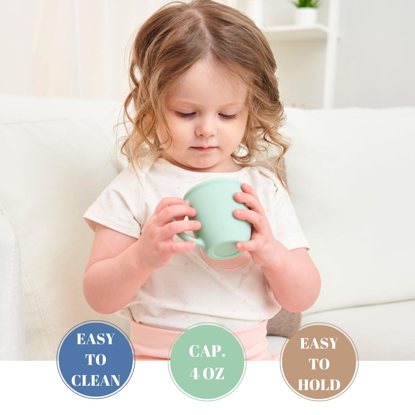 Vemolea Vaso de Silicona con Asas para bebés, para niños pequeños y niños pequeños, Vaso de Aprendizaje Abierto para Mayores de 6 Meses, 113 g (Juego de 2) (Rosa y Verde)