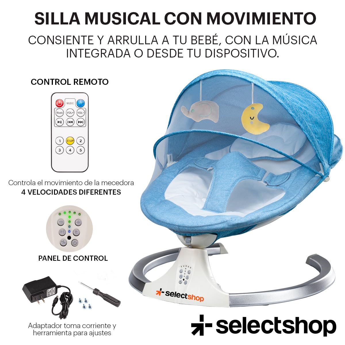 Mecedora Eléctrica SELECTSHOP Azul Multifuncional para Bebé