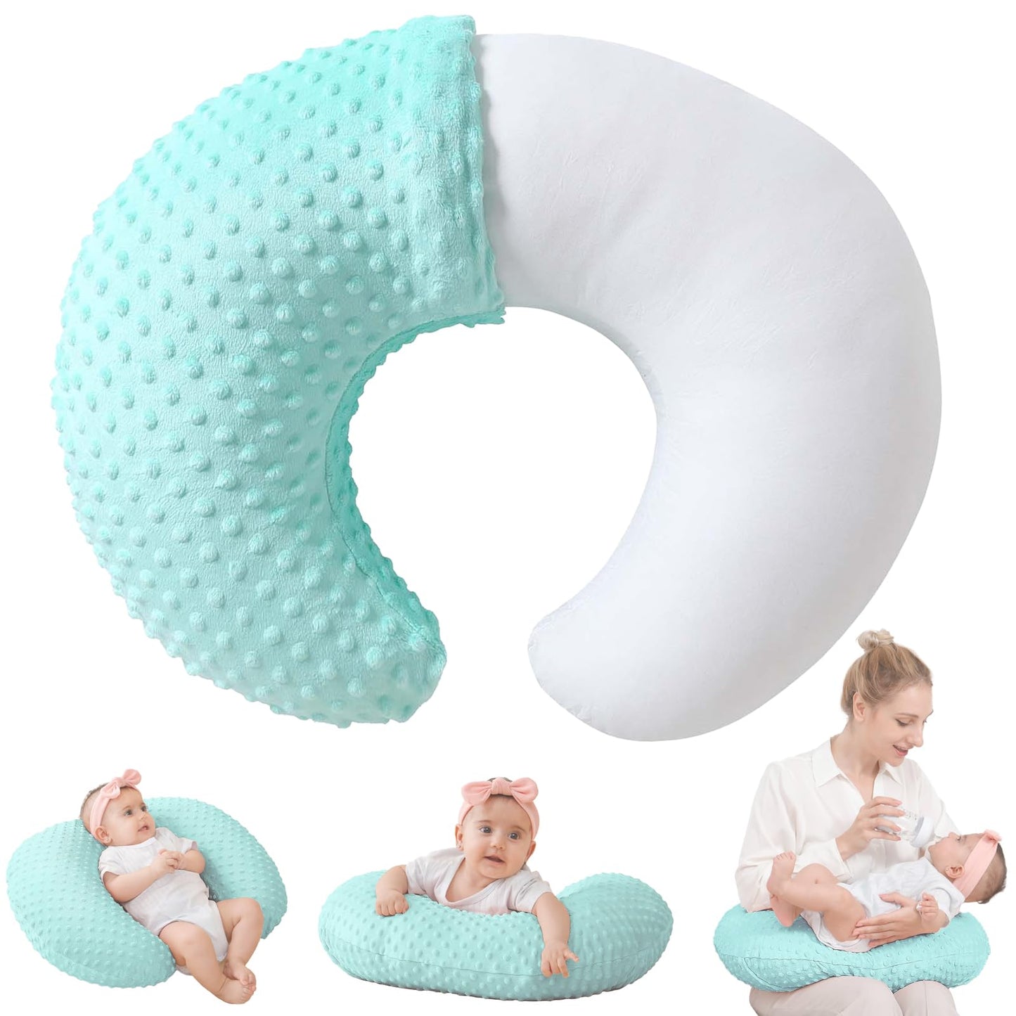 LIHYL Almohada de Lactancia para Amamantar Bebé Multifuncional,64x46x20cm Cojin Antirreflujo Bebe Ultra Comodo, Posicionador Corporal con Funda extraíble para Lactancia Materna para Bebés (Verde)