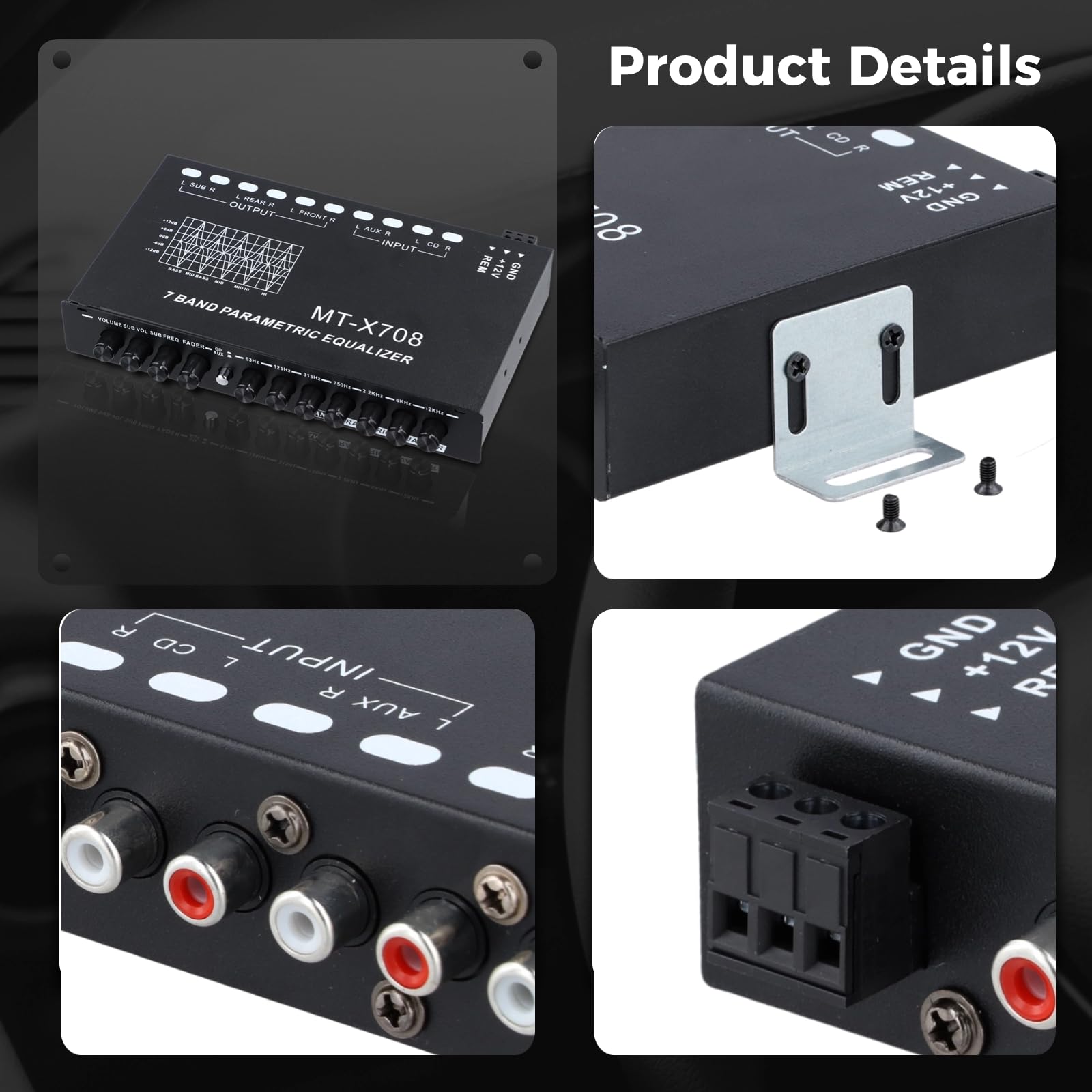 Ecualizador de Coche con Salida Delantera Trasera y Subwoofer 7 Bandas Ajustable