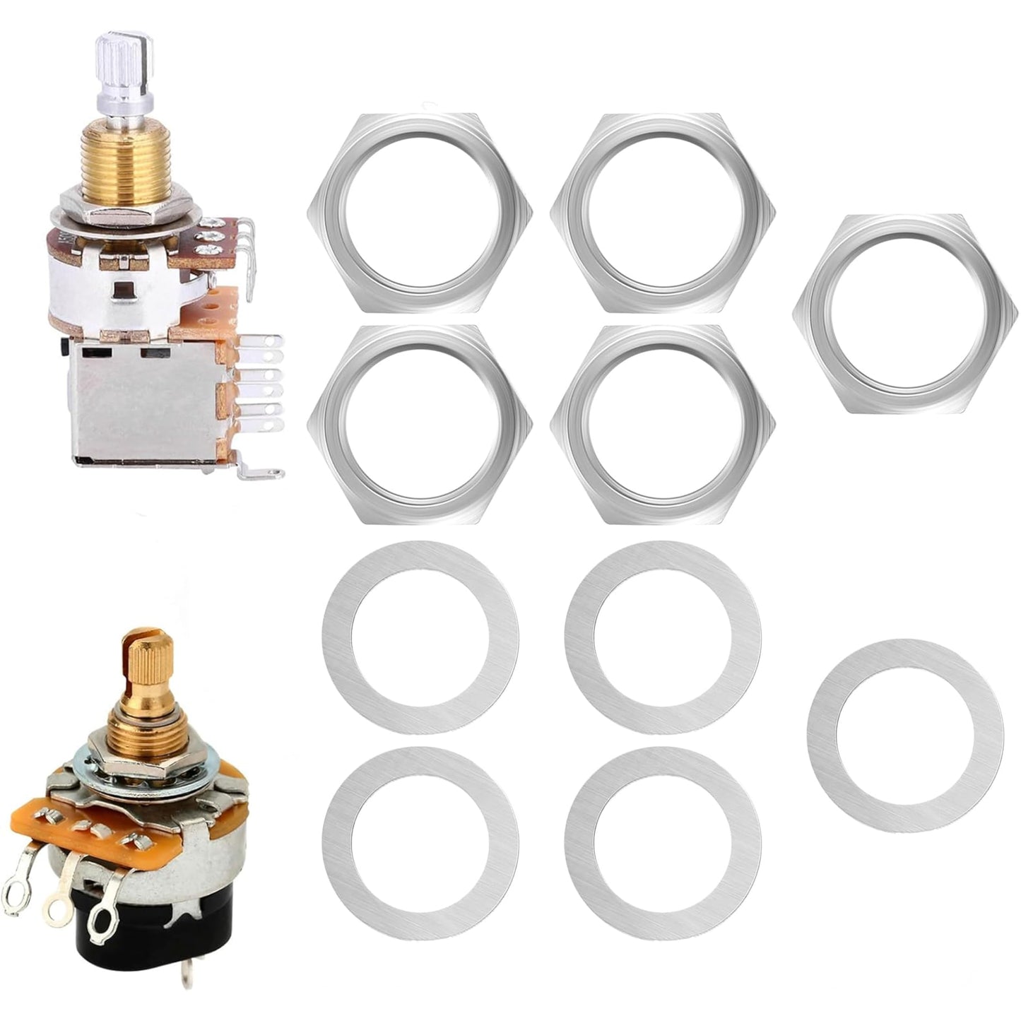 Juego de 5 tuercas y arandelas para guitarra de 3/8 pulgadas plateadas, kit de accesorios de entrada/salida para guitarra eléctrica y bajo