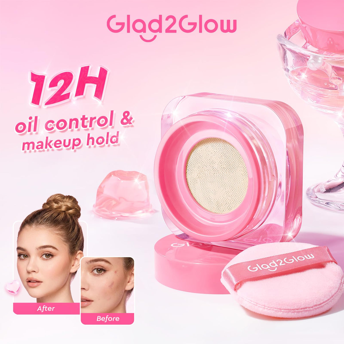 Glad2Glow base en polvo suelto, base en polvo mineral con control de grasa y larga duración, acabado de efecto difuminado para piel madura y todo tipo de piel (00 Milkshake)