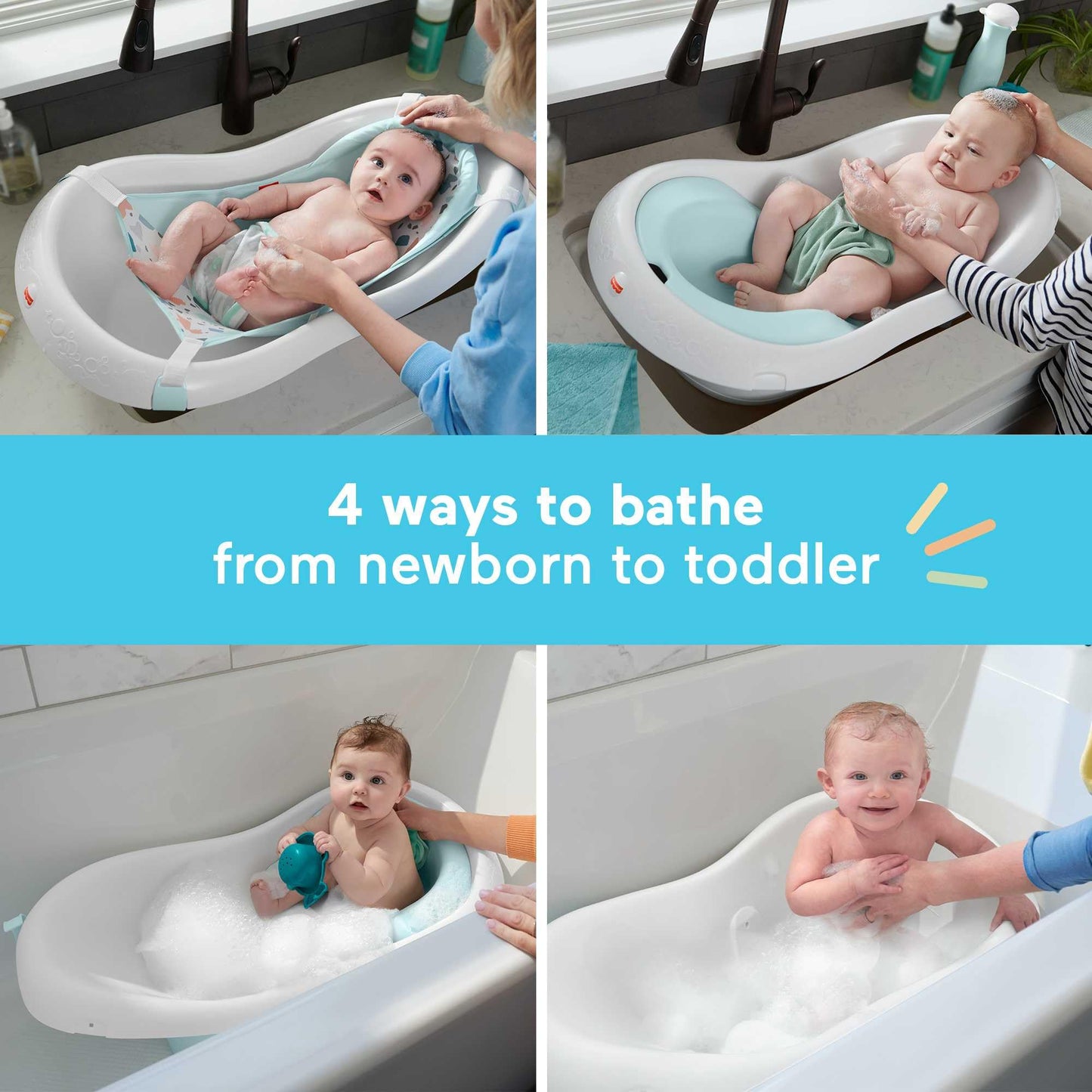Fisher-Price Baby, Bañera de Lujo 4 en 1, Tina de Baño para bebés en etapa de desarrollo