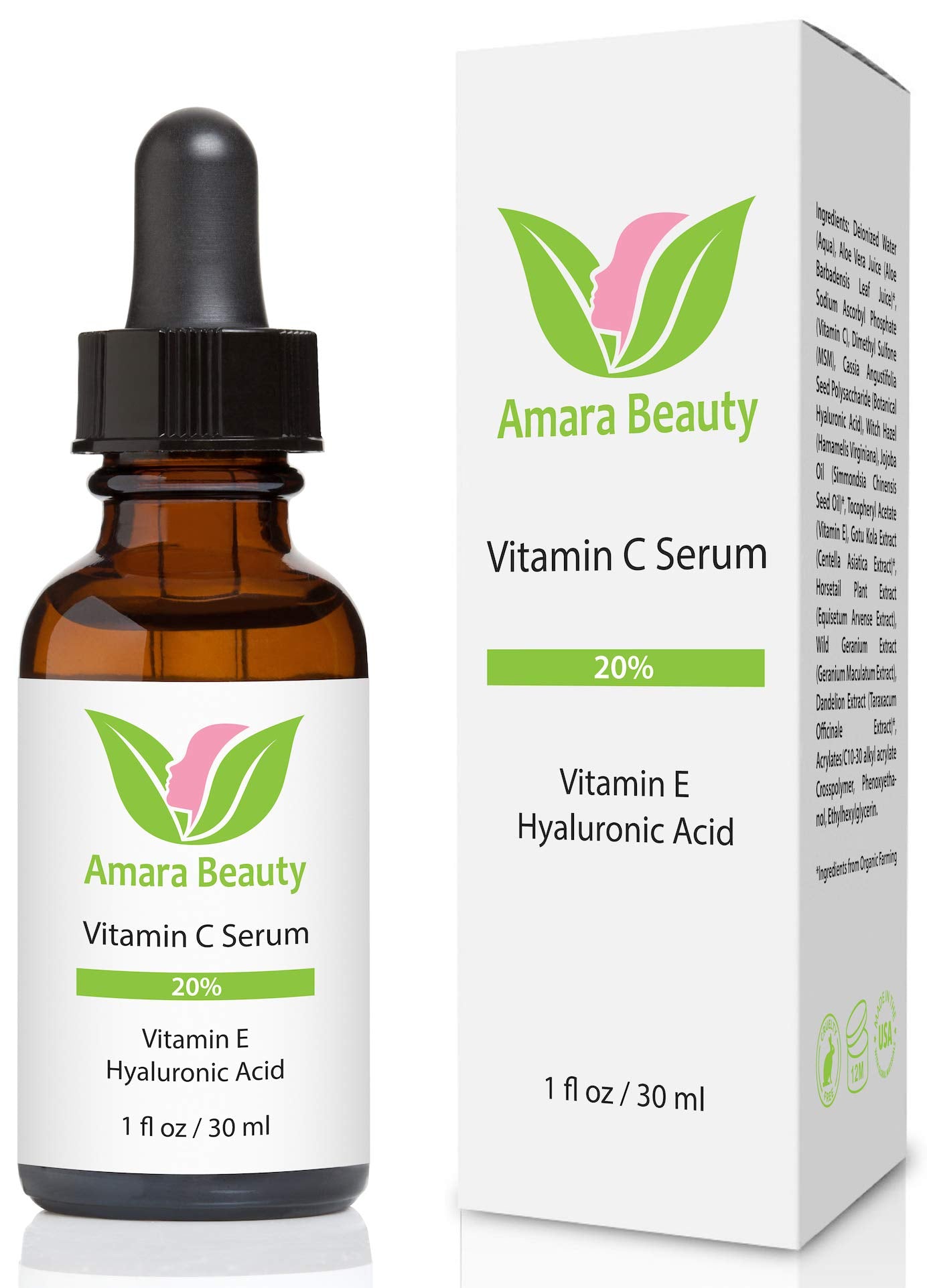 Serum Facial de Vitamina C 20% con Ácido Hialurónico y Vitamina E, 30ml - Amara Beauty - ¡Ilumina y Rejuvenece tu Piel!
