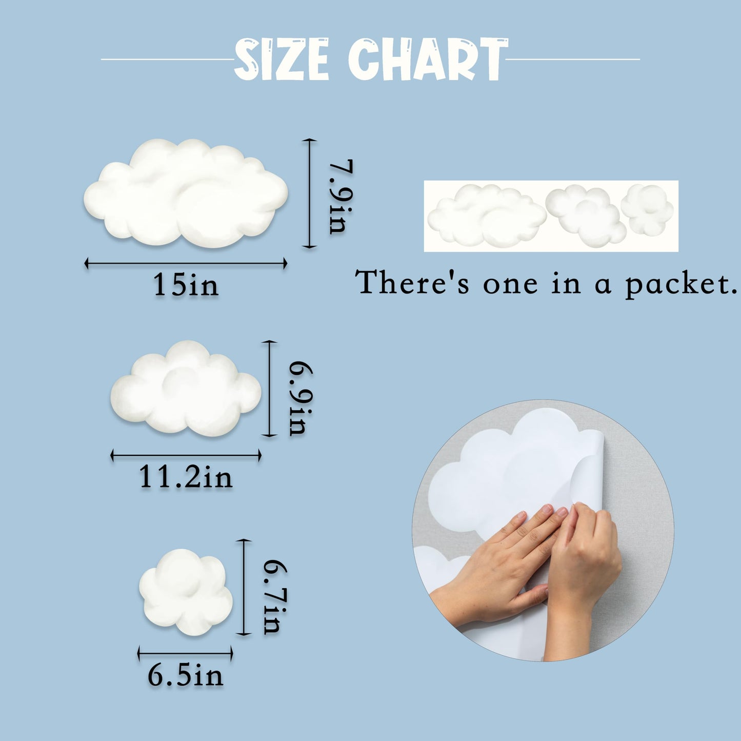 Juego de Calcomanías de Pared de Nubes de Acuarela - Calcomanías para Guardería, Habitación de Bebé, Sala de Juegos, Recámara - Calcomanías de Papel Pintado, Paquete de 3 Nubes Blancas Esponjosas