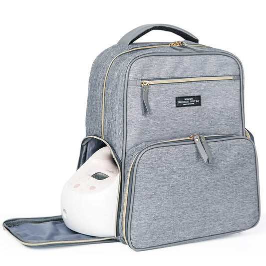 Mochila Multifunción L Gris con Bolsillo Aislante para Pañales y Extracción de Leche