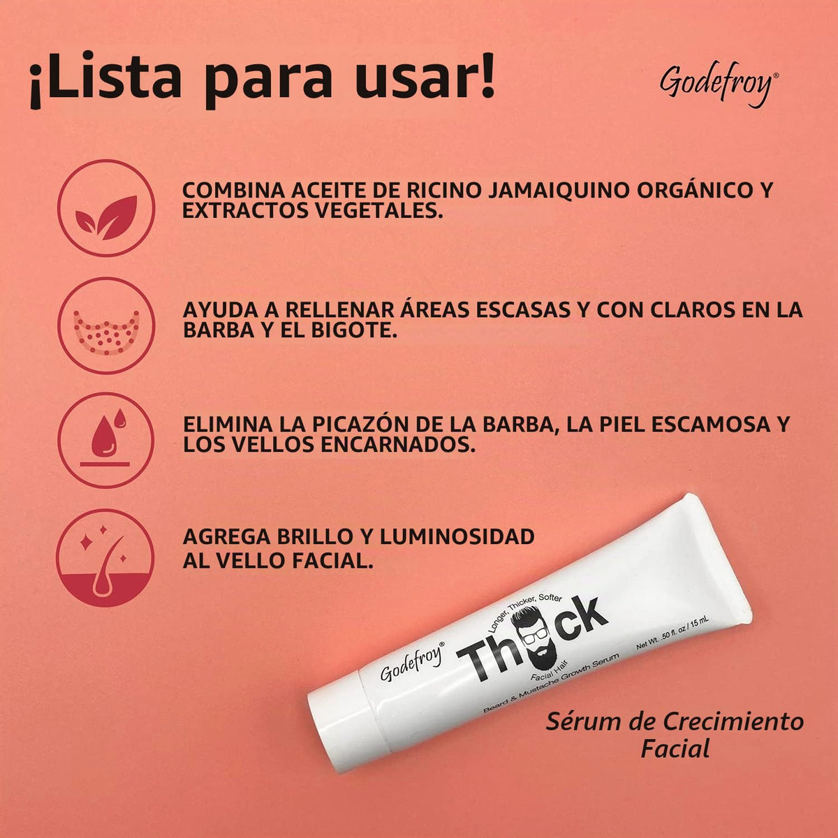 Suero para Crecimiento de Barba y Bigote Godefroy 15 ml para Tipos de Cabello Étnico