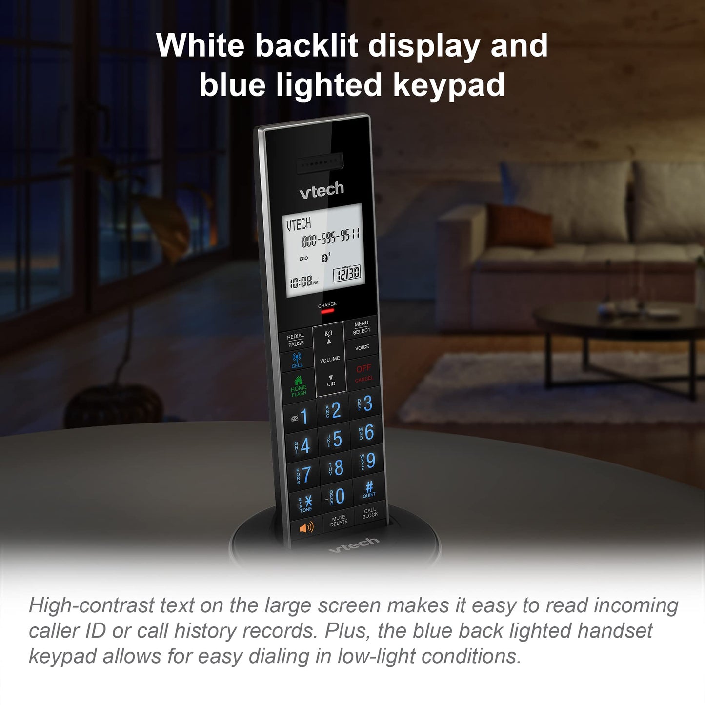 VTech LS6381 DECT 6.0 Teléfono inalámbrico con altavoz Bluetooth con cancelación de eco, reducción de ruido, transmisión de música. Perfecto para PC/teléfono fijo/llamadas celulares. Sistema de contestación, bloqueador de llamadas inteligente