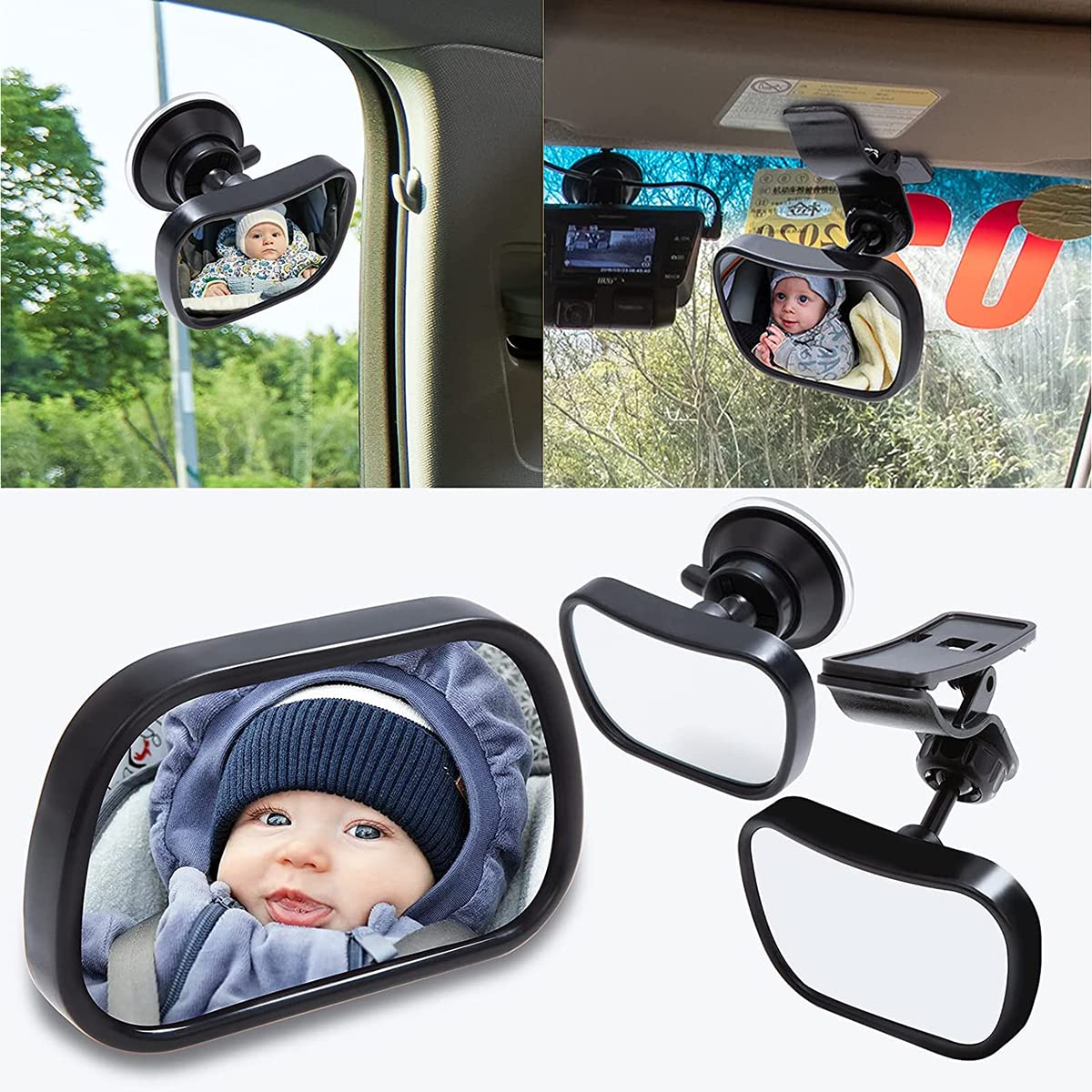 Espejo Retrovisor de Auto para Bebé - Espejos para Asientos Traseros de Bebes de 360° Giratorio, Espejo de Observación de Carro para Bébés, Espejo de Seguridad de Coche para Niñas y Niños