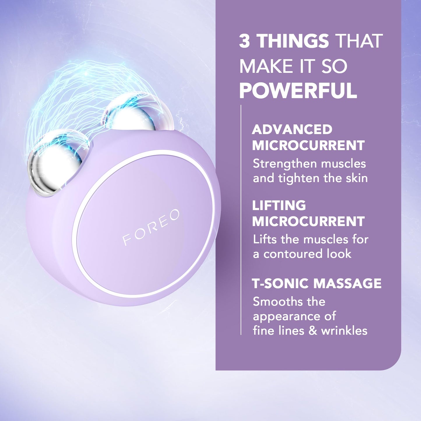 FOREO BEAR 2 go - Tonificador de microcorrientes para llevar de viaje - Masajeador facial antiarrugas - Lifting facial inmediato - Reafirma y define - Skincare compacto - Lavender