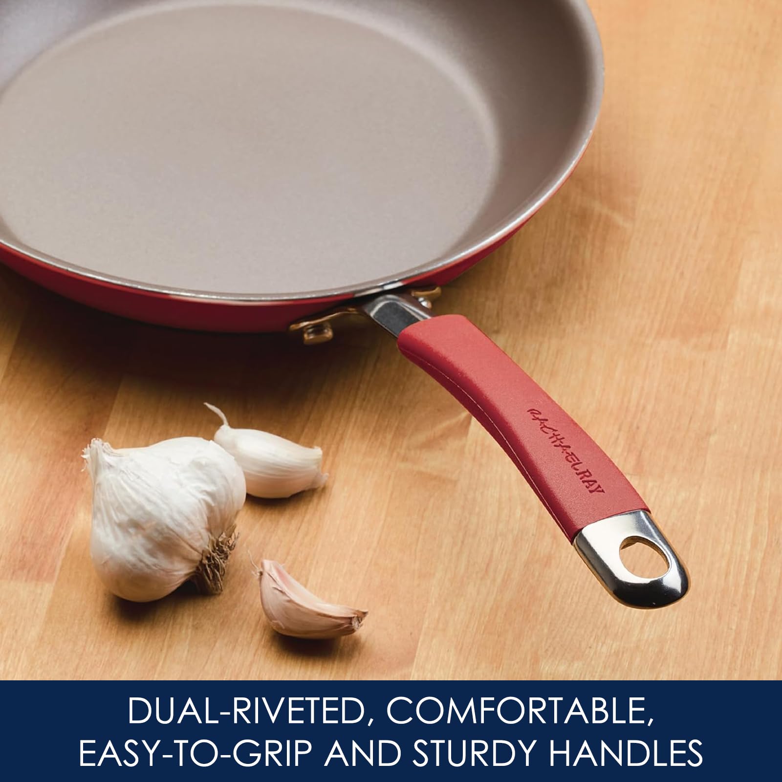 Batería de Cocina Rachael Ray Rojo Pálido Porcelana Dura Antiadhesiva 12 Piezas