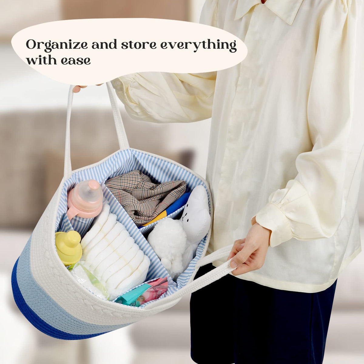 luxury little Organizador de pañales para bebé, cesta de pañales extragrande con cuerda de algodón para guardería, organizador de cambiador, bolsa portátil con divisor, almacenamiento de coche, regalos de baby