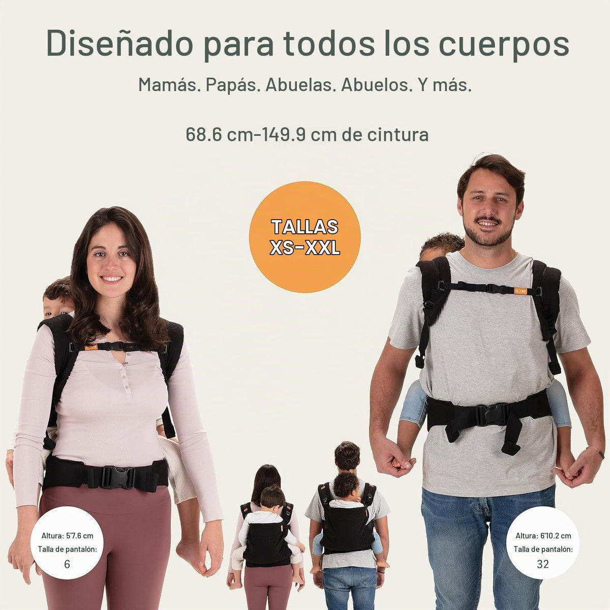 Beco - Portabebés para niños pequeños con asiento extra ancho, 100% algodón, estilo mochila y transporte frontal, ligero y ergonómico para niños (24-48 meses), color crudo
