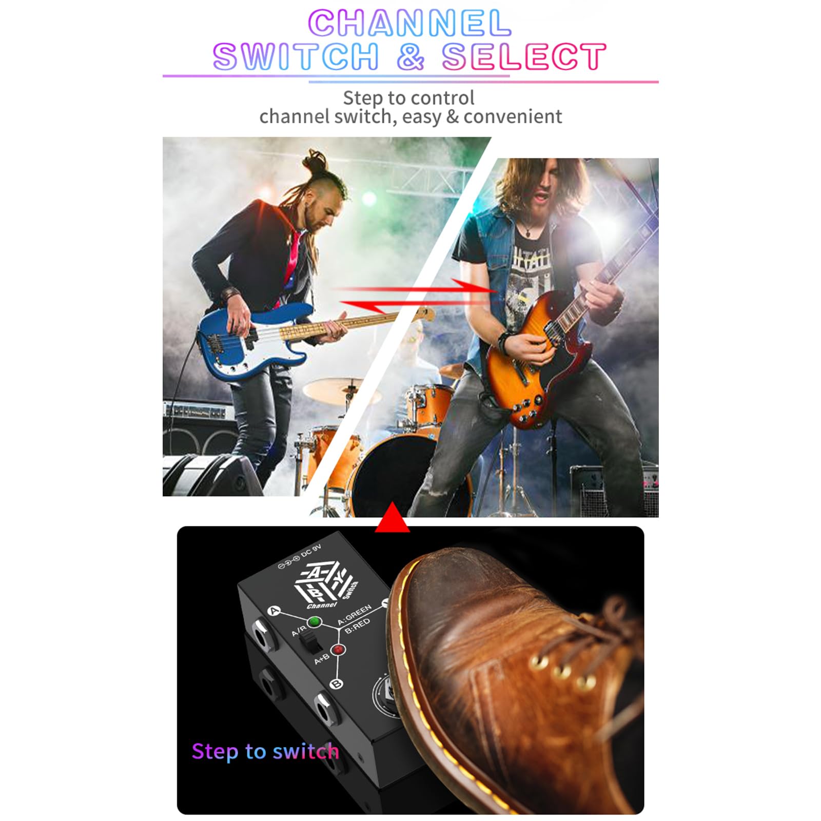 Genérico Pedales de Guitarra ABY Box Selector de línea Interruptor AB Pedal de Efectos de Guitarra Transmisión bidireccional Carcasa de Metal Antideslizante Soporte Modos A/B o A y B Negro
