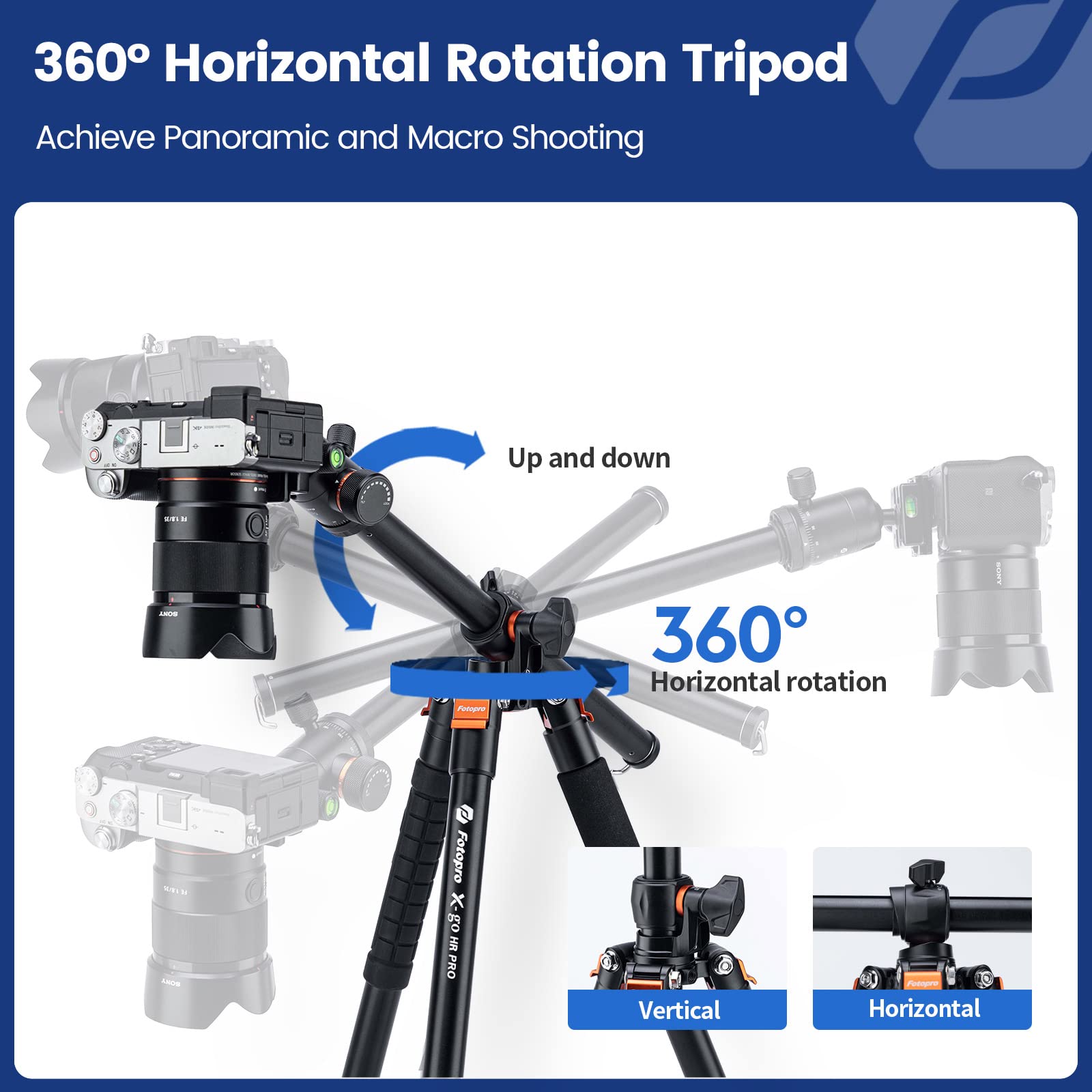 Fotopro 160CM Trípode para cámara Trípodes horizontales de Aluminio Monopie portátil con Cabeza de Bola 16KG Capacidad de Carga Placa de liberación rápida, para Viajes y Trabajo, MAX Carga 15KG