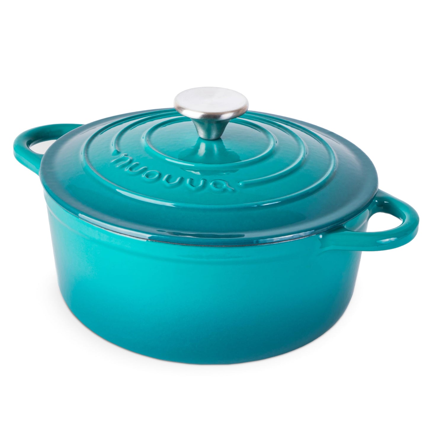 Nuovva - Horno holandés de hierro fundido con tapa - Cacerola esmaltada antiadherente - Utensilios de cocina resistente para horno holandés - Verde azulado, 3.1 cuartos de galón, 22 cm