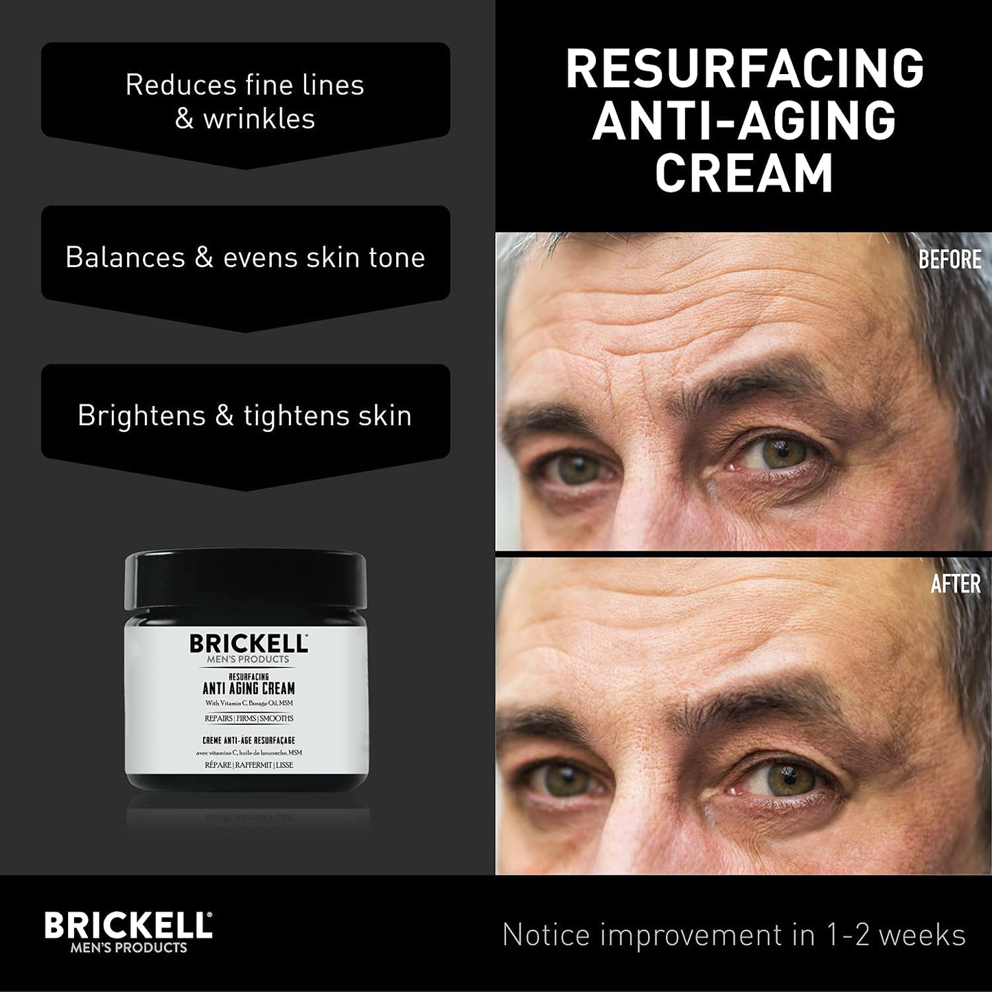 Brickell Men's Products Crema antienvejecimiento resurfacing para hombres, crema natural y orgánica de vitamina C, 2 onzas, sin perfume