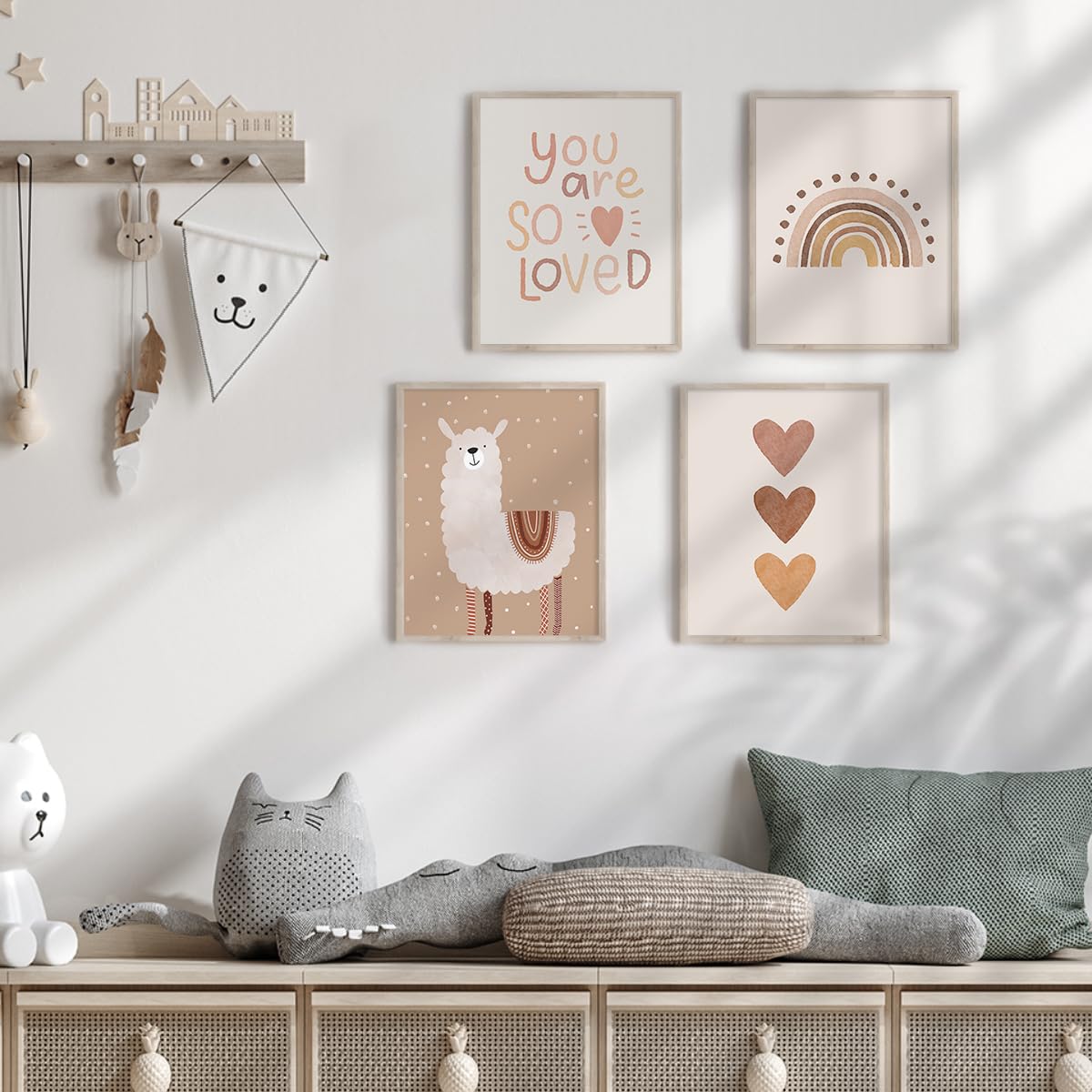 Canssape - Juego de 4 decoración bohemia para guardería (sin marco) de 8 x 10 pulgadas, lona decorativo para pared con decoración de safari de alpaca para habitación de bebé, habitación de bebé