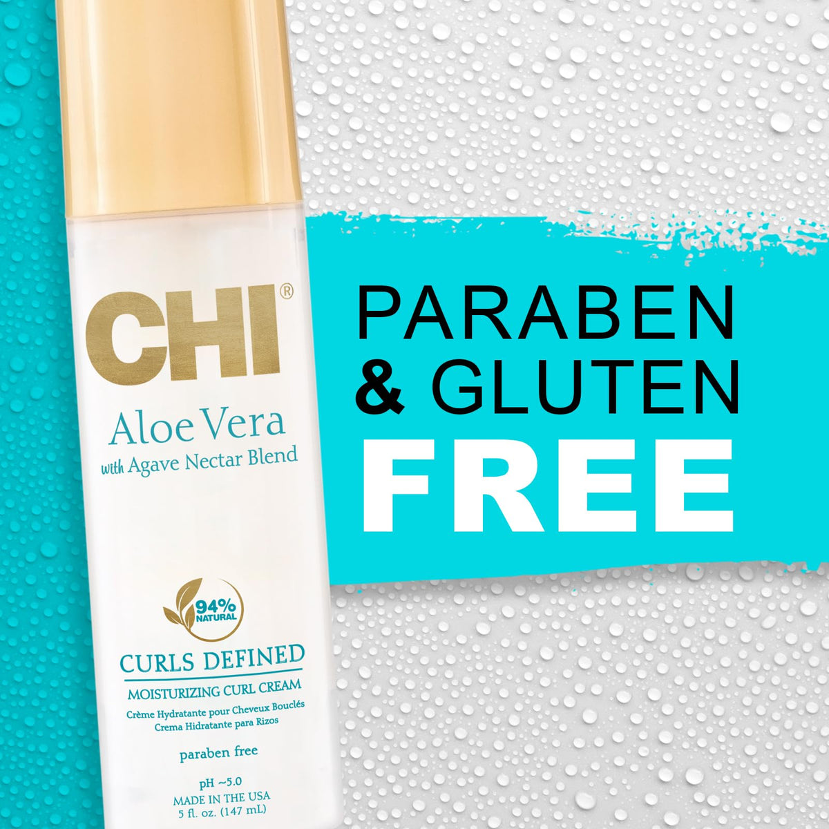 CHI Gel de control de aloe vera, 94% natural, sulfato, parabeno y gluten, 5 onzas, 5 onzas