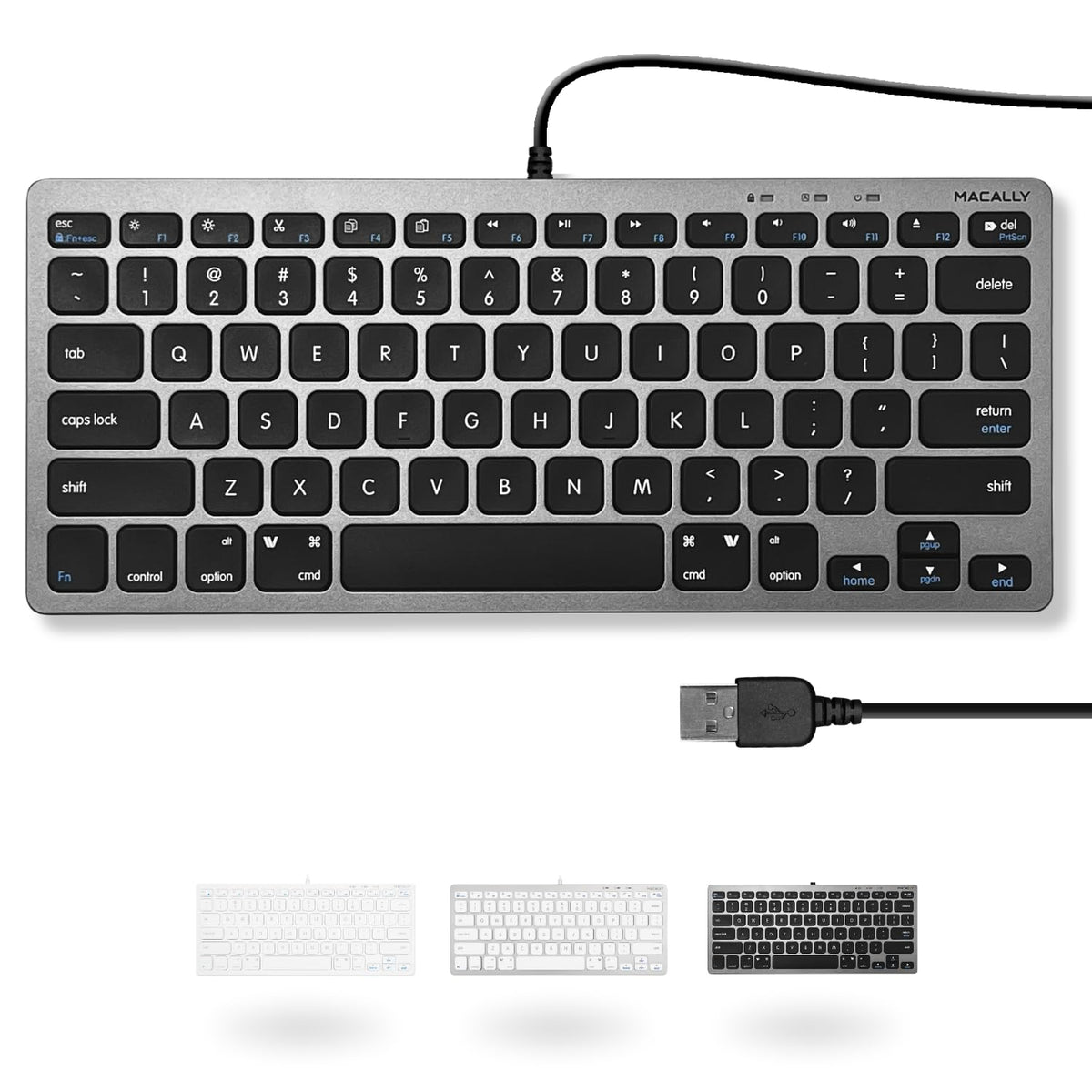 Teclado Compacto USB Macally Blanco con 78 Teclas de Tijera y 13 Accesos Directos para Mac y Windows