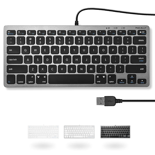 Teclado Compacto USB Macally Blanco con 78 Teclas de Tijera y 13 Accesos Directos para Mac y Windows