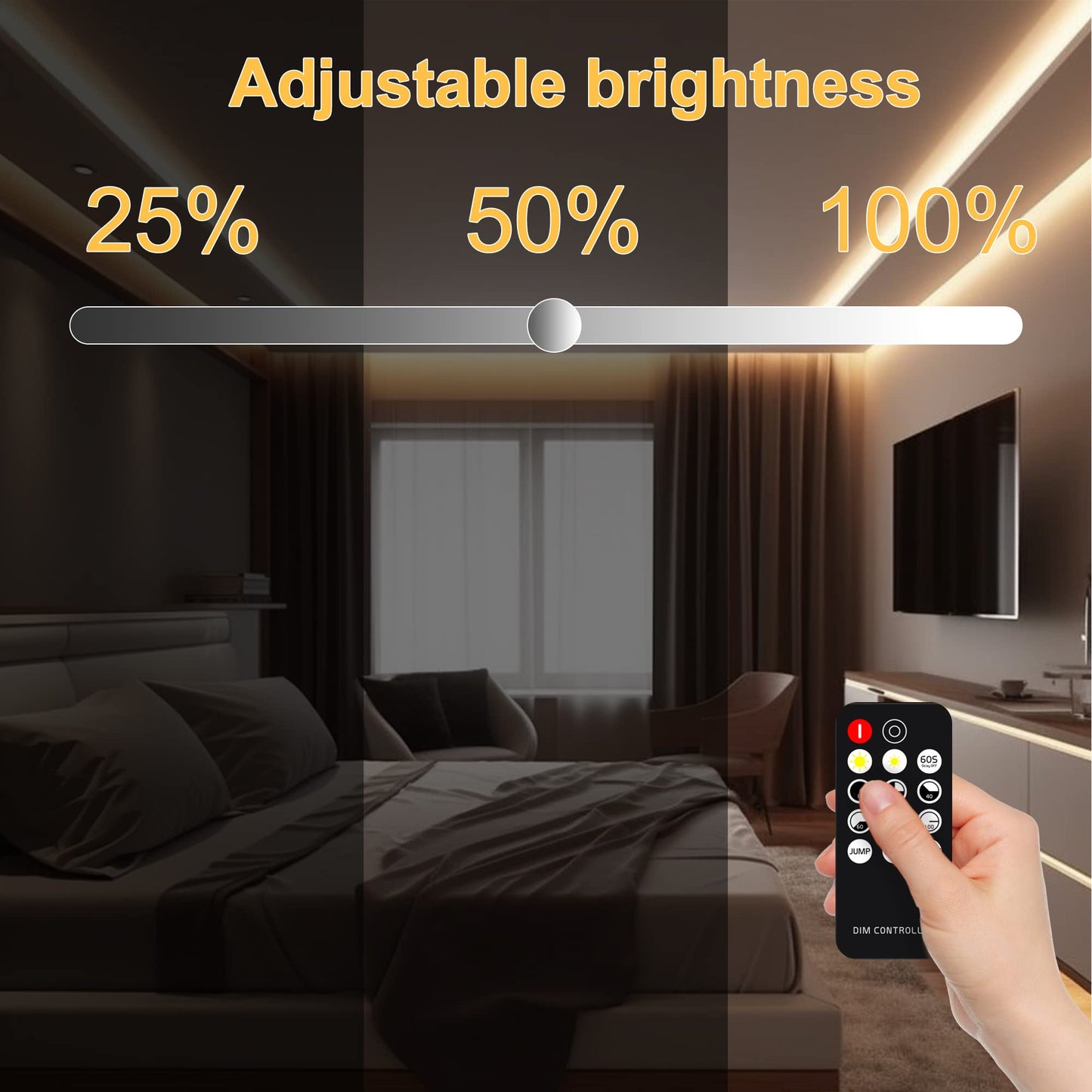 AXMOTUT COB - Tira de luces LED de color blanco cálido, tiras LED de alto brillo con 2400 LED, control remoto RF y fuente de alimentación UL, luces LED regulables de 3000 K para recámara, cocina,