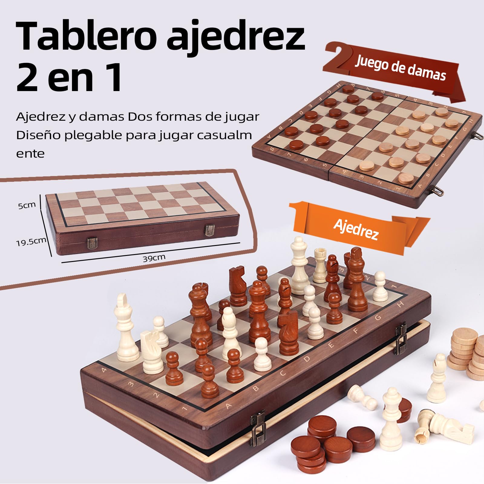 AUERQXZ Ajedrez Magnetico,Tablero de Ajedrez Plegable,Juego Chess internacional 2 en 1 diseño clásico,el juego de Ajedrez profesional profesionales y principiantes,Ajedrez niños y adultos (39 x 39 cm)