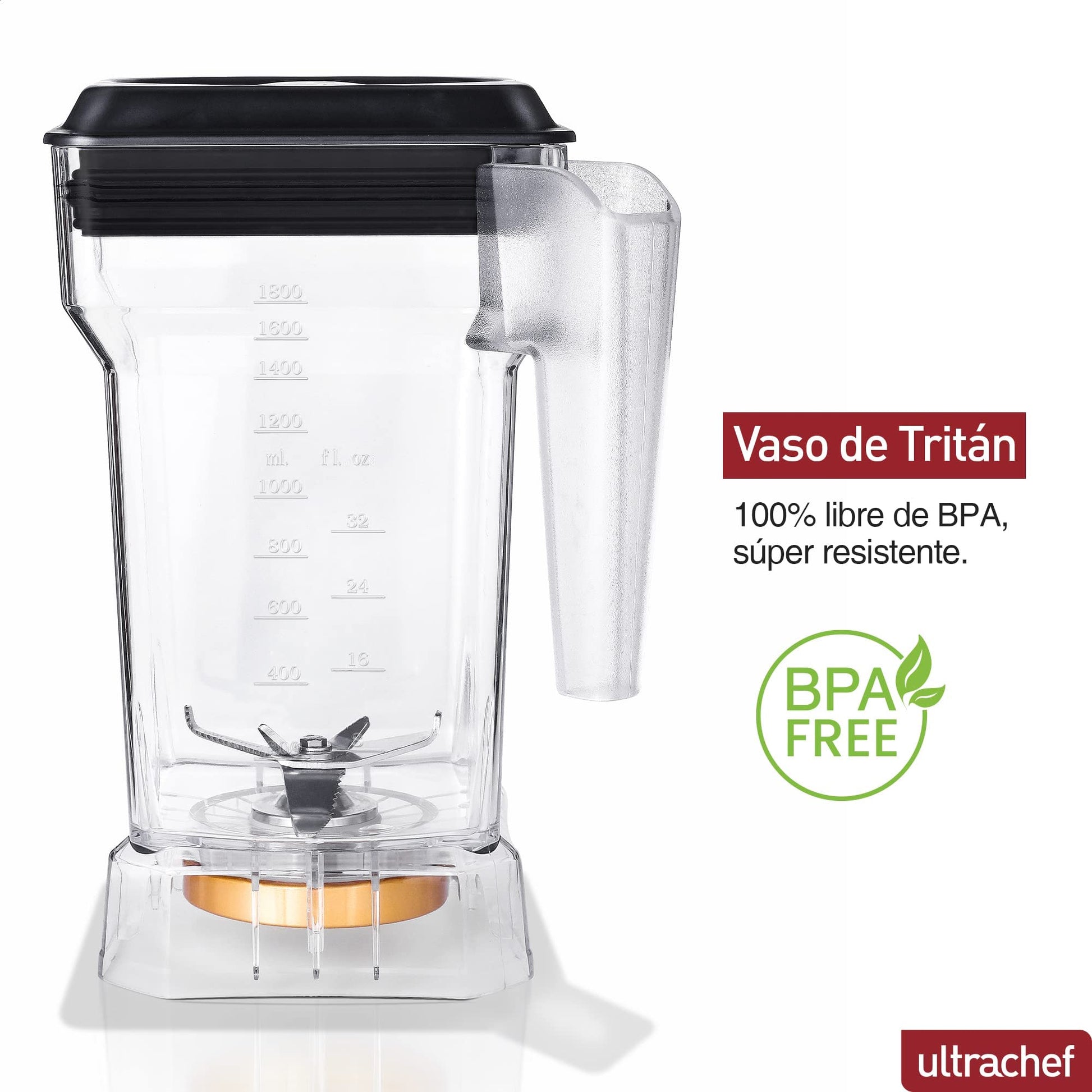 Vaso de Repuesto ULTRACHEF Transparente con Cuchillas de Acero Inoxidable para Licuadora Profesional U2000 1800 ml BPA FREE