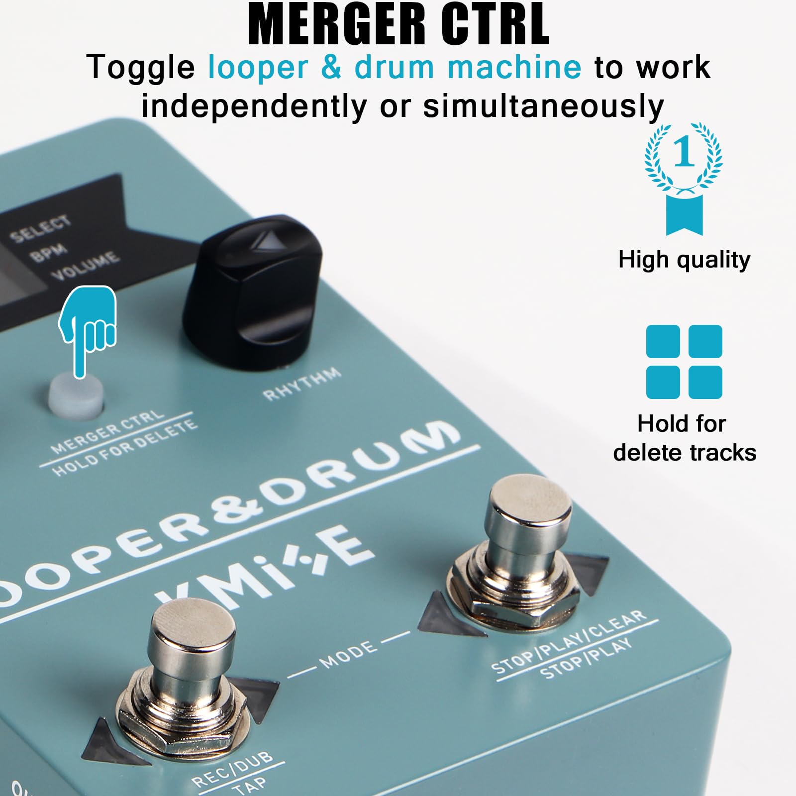 KMISE Loop Pedal & Drum Machine 2 en 1, pedal estéreo para guitarra con 100 estilos de ranuras de tambor, 40 ranuras 160 minutos de capacidad de grabación de looper compatible con