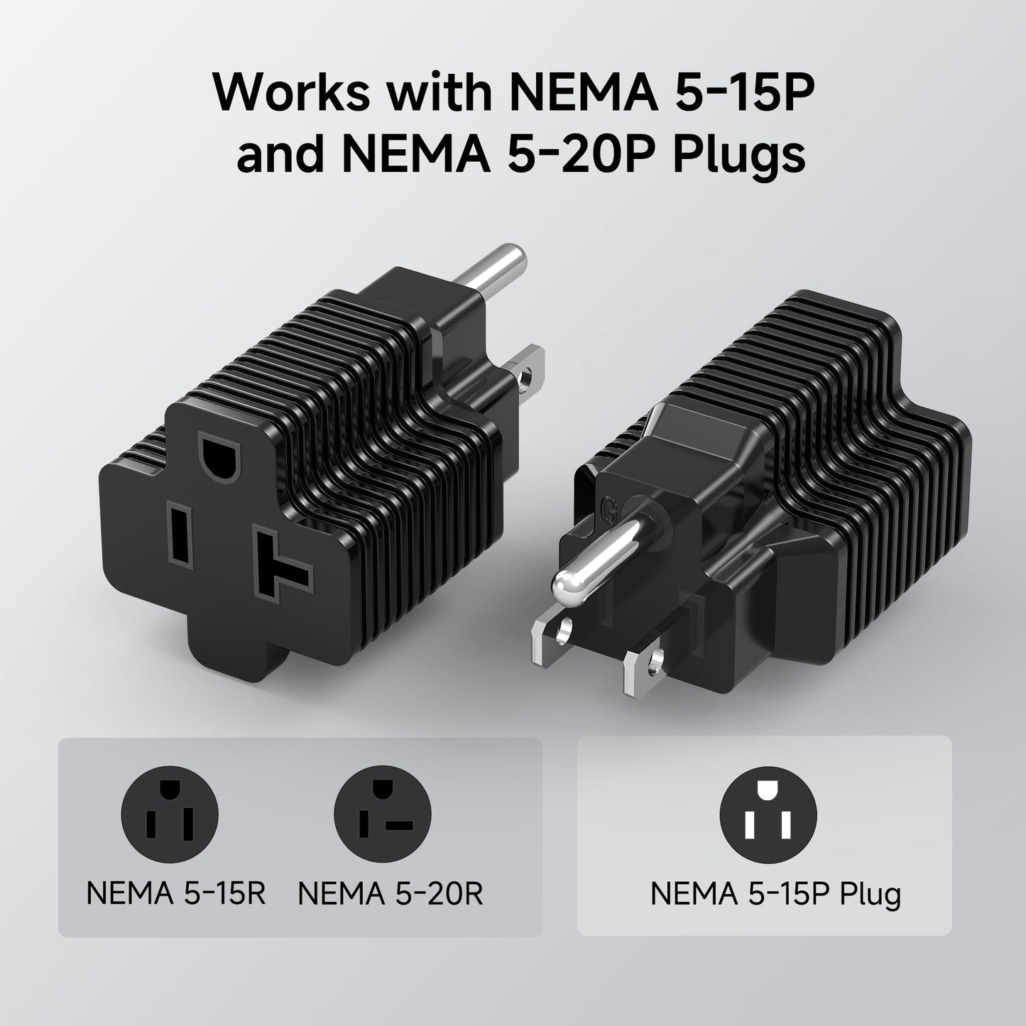 Cable Matters Paquete de 3 Enchufe Adaptador de 15 amperios a 20 amperios, Adaptador de Enchufe de 20 amperios a 15 amperios (NEMA 5-15 a 5-20R) en Negro