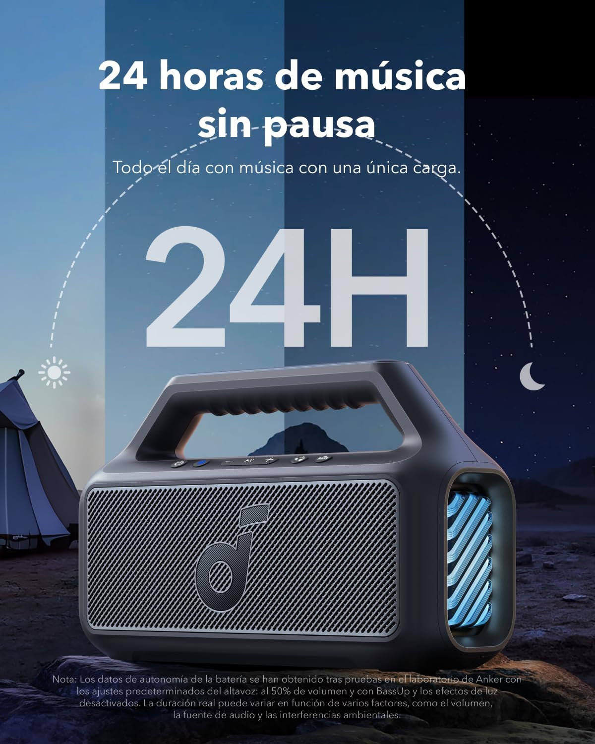 Soundcore by Anker Boom 2 Bocina Bluetooth Portatil, 24h de Reproducción, Potencia 80W RMS con BassUp, Sincroniza +100 Altavoces, IPX7 Flotante, Altavoz Inalámbrico, Party Box