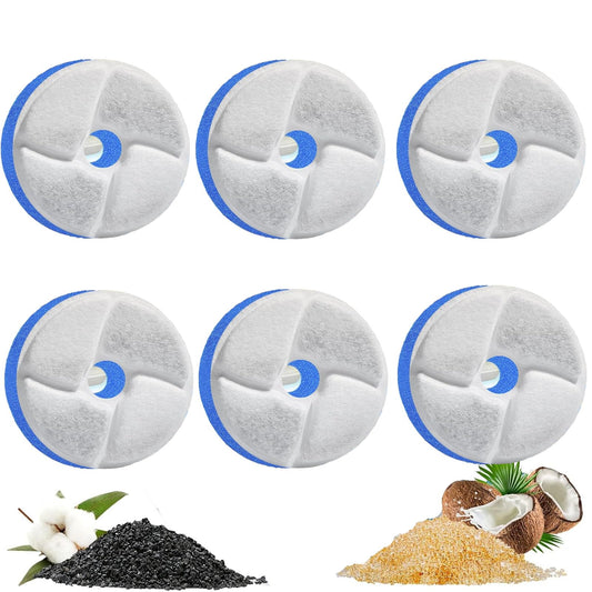 JMKleptobiosis Filtros para Fuente de Gatos，6 Piezas Filtros para Fuente de Agua para Mascotas，,Filtro de carbón Activado Sistema de Triple Filtracion Filtro de Repuesto.