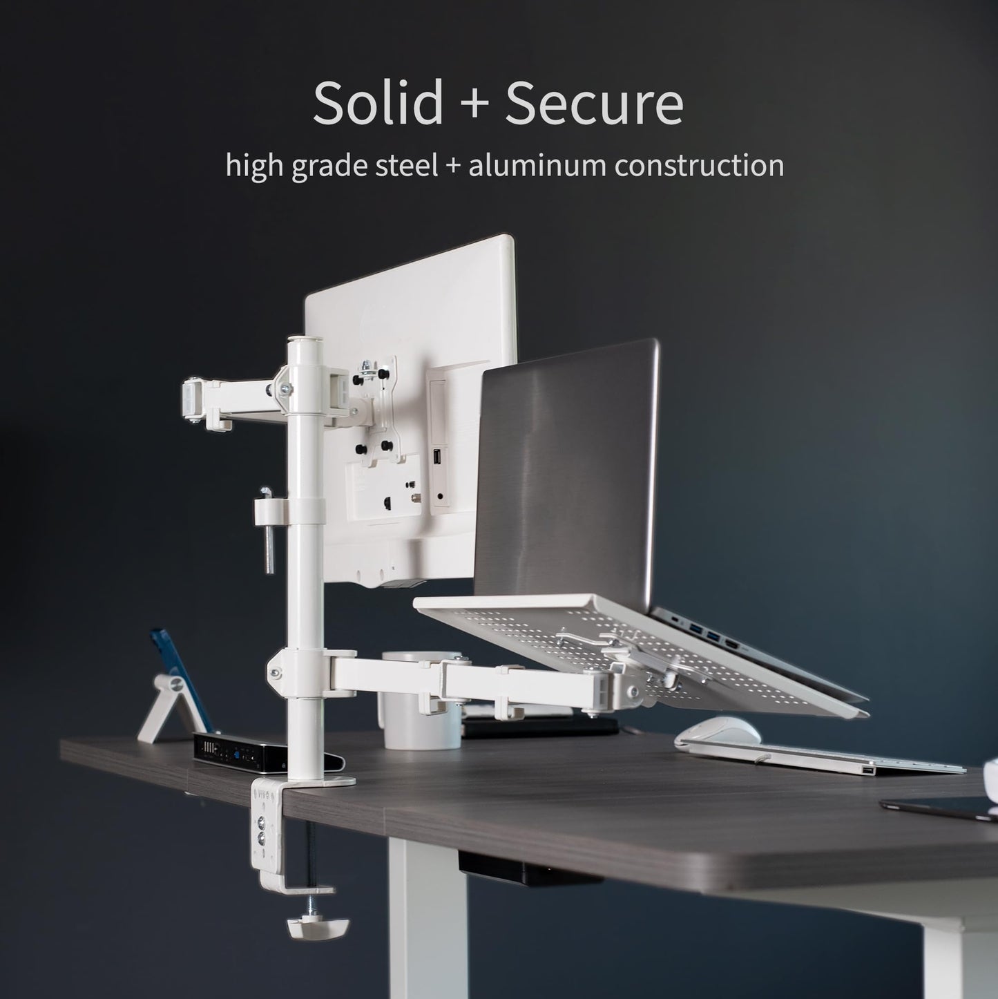 Conjunto de Soporte para Monitor VIVO Blanco totalmente Ajustable para Computadora Individual