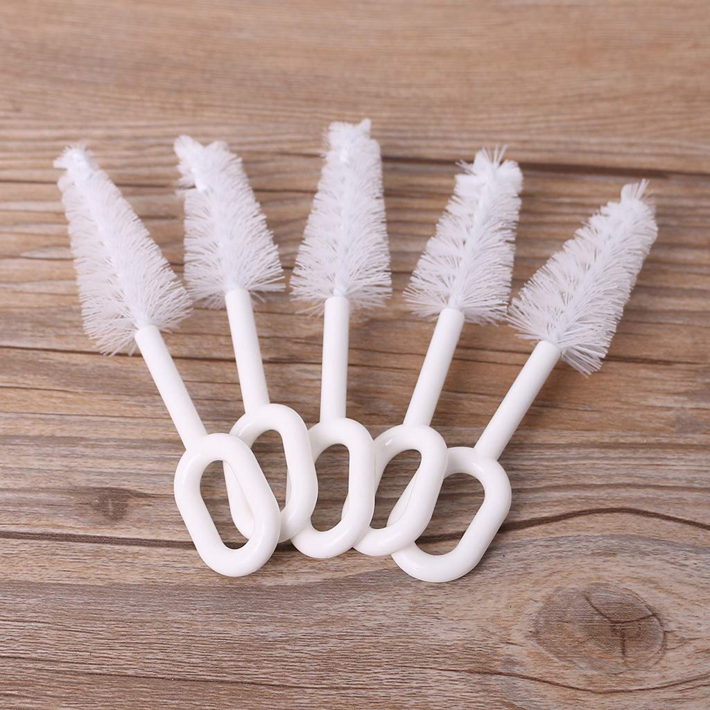 Caralin - 5 cepillos para botellas de pezón, limpiador de pezones, para cerdas densas, limpieza de chupetes, fácil de colgar