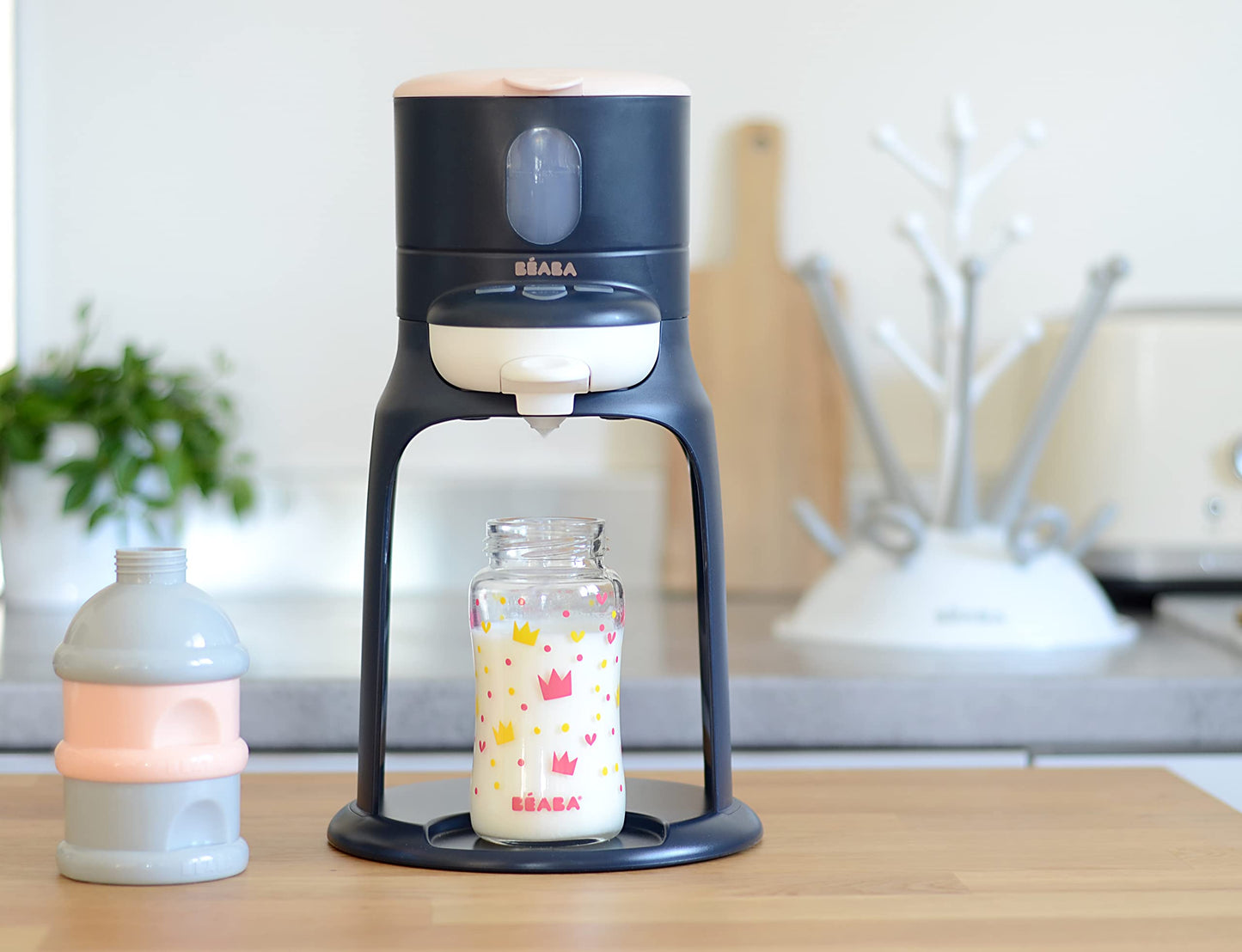 BEABA Bib'Expresso Calentador de agua rápido, Prepara biberón para fórmula en 30 segundos, Dispensador de agua de calentamiento rápido para biberón, Calentador de biberón y comida para bebés, Calentador de leche de fórmula, Calentador de biberones, Midnig