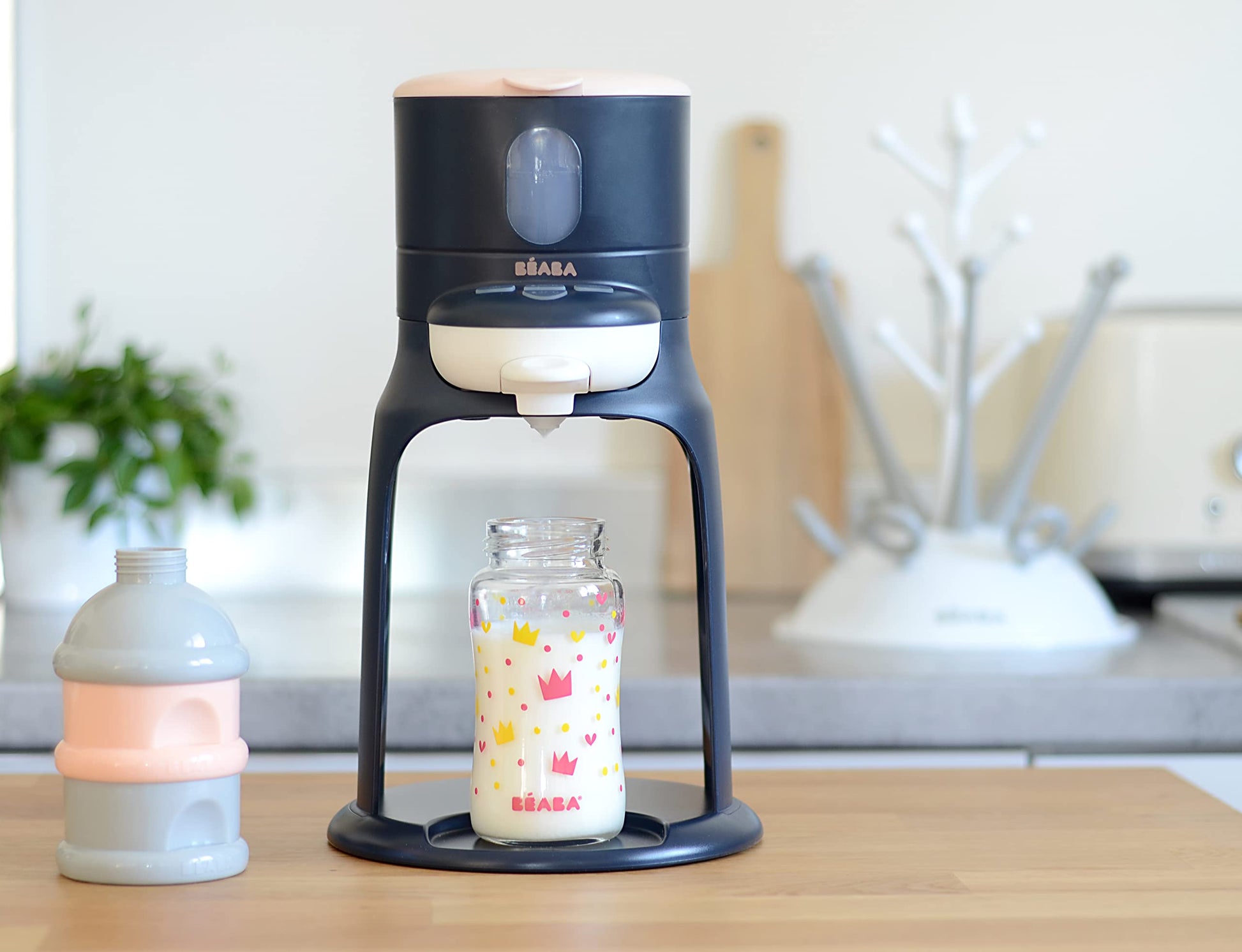 BEABA Bib'Expresso Calentador de agua rápido, Prepara biberón para fórmula en 30 segundos, Dispensador de agua de calentamiento rápido para biberón, Calentador de biberón y comida para bebés, Calentador de leche de fórmula, Calentador de biberones, Midnig
