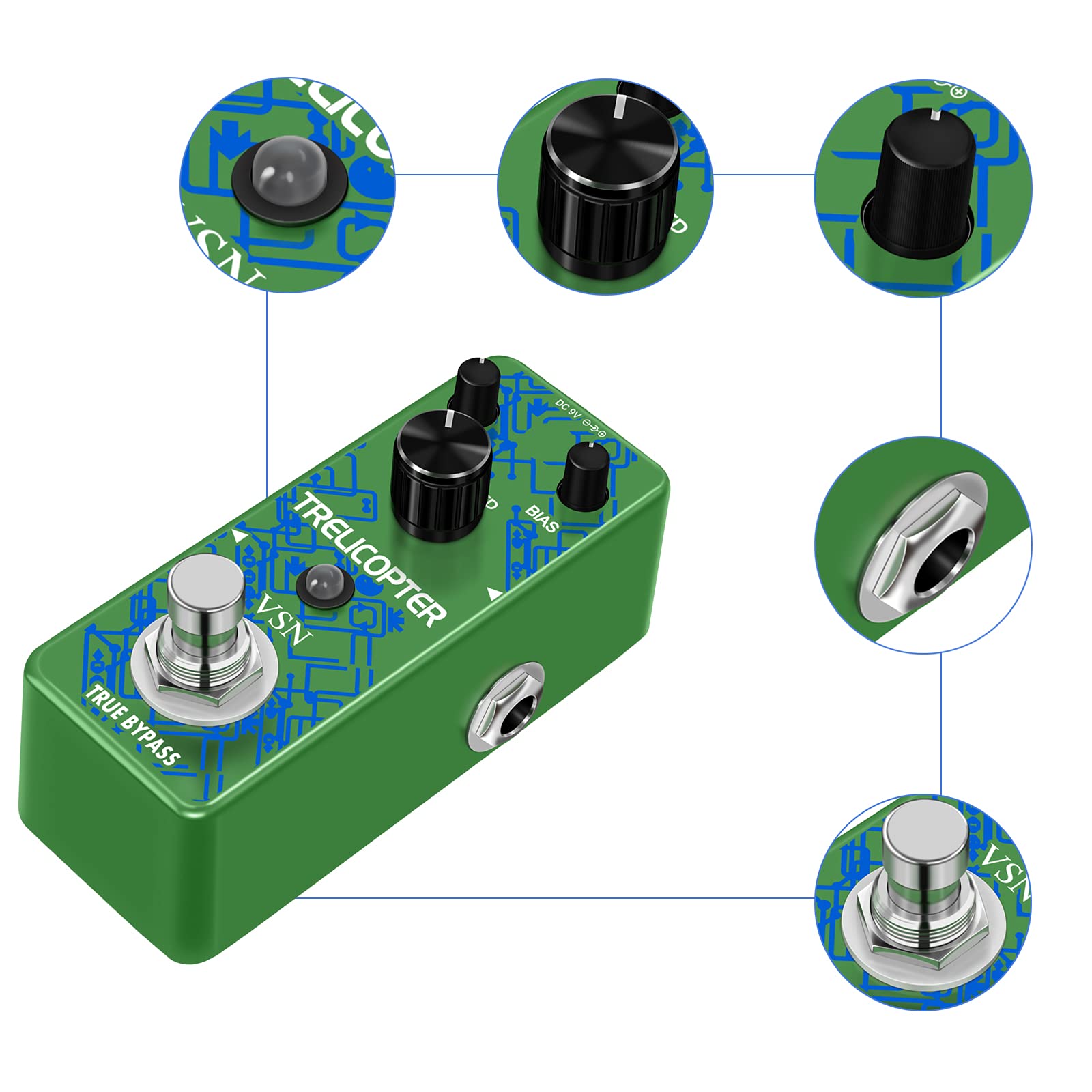 VSN Guitar Tremolo Effect Pedal of Classic Trelicopter Effects Tremolo Pedals for Electric Guitar Effect True Bypass