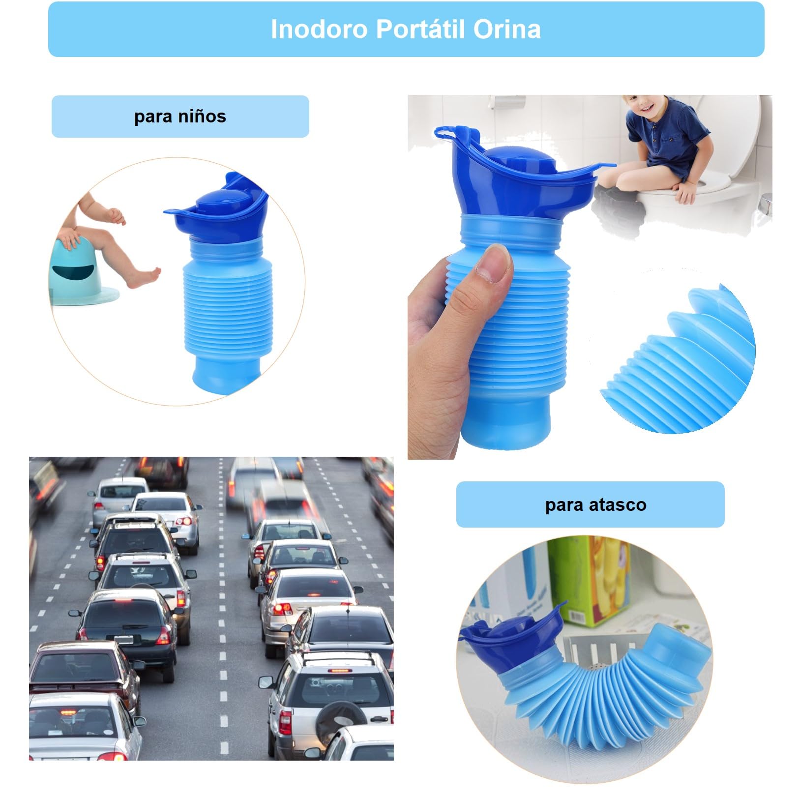 Orinal Móvil Orinal de Emergencia Reutilizable Violeta 750ml para Niños