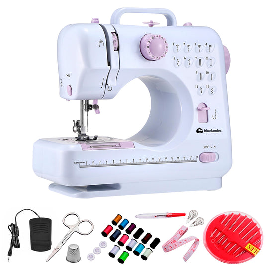 Bluelander Máquina de Coser Eléctrica Mini, Máquina de Coser Portátil con 12 Puntadas y Luz LED, Ideal para Ropa, Fundas de Almohadas y Sábanas, Maquina de Coser, Sewing Machine