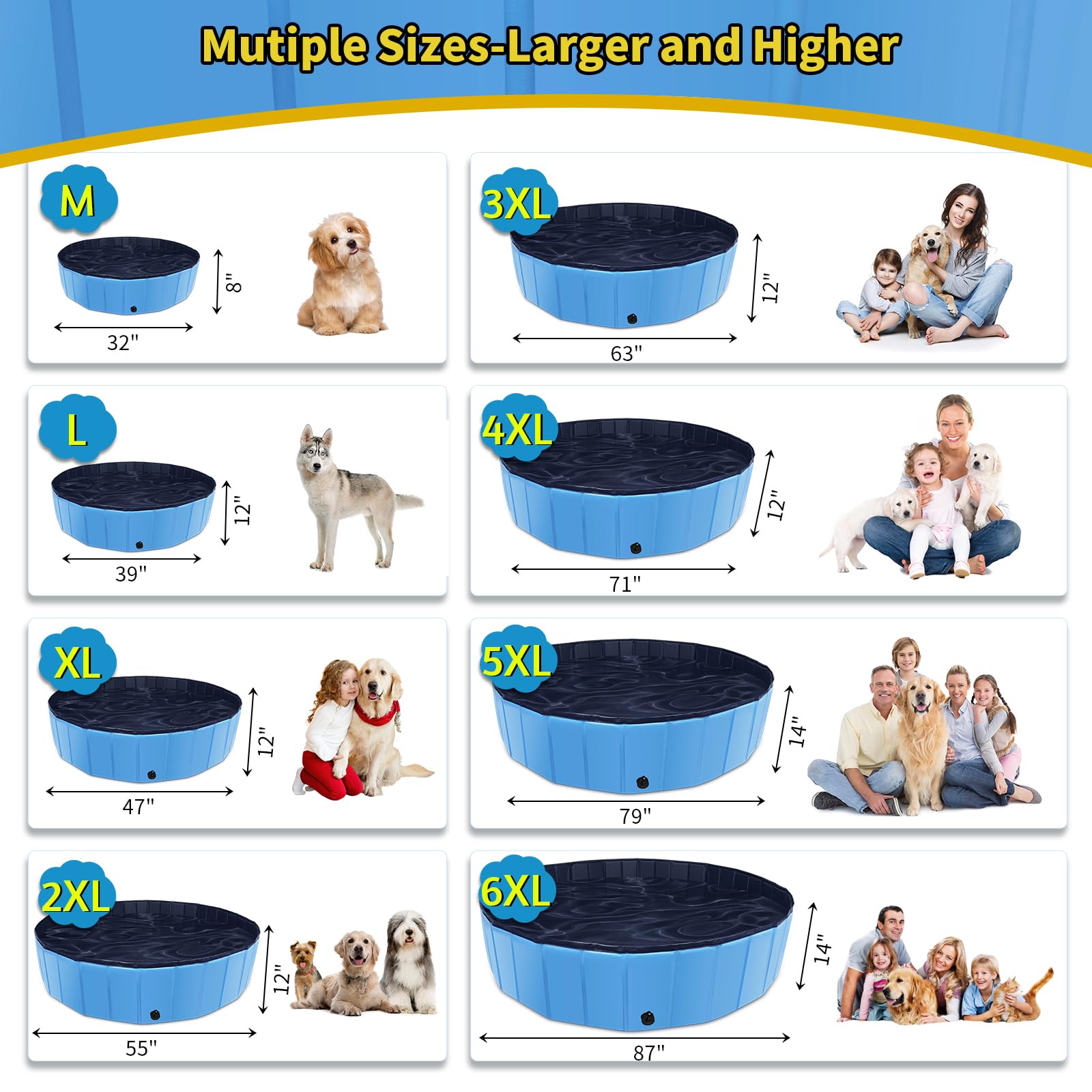 CACSPS - Piscina plegable para perros, piscina infantil de 47 x 12 pulgadas con plástico duro, tina antideslizante para patio trasero al aire última intervensión, piscina plegable para perros,