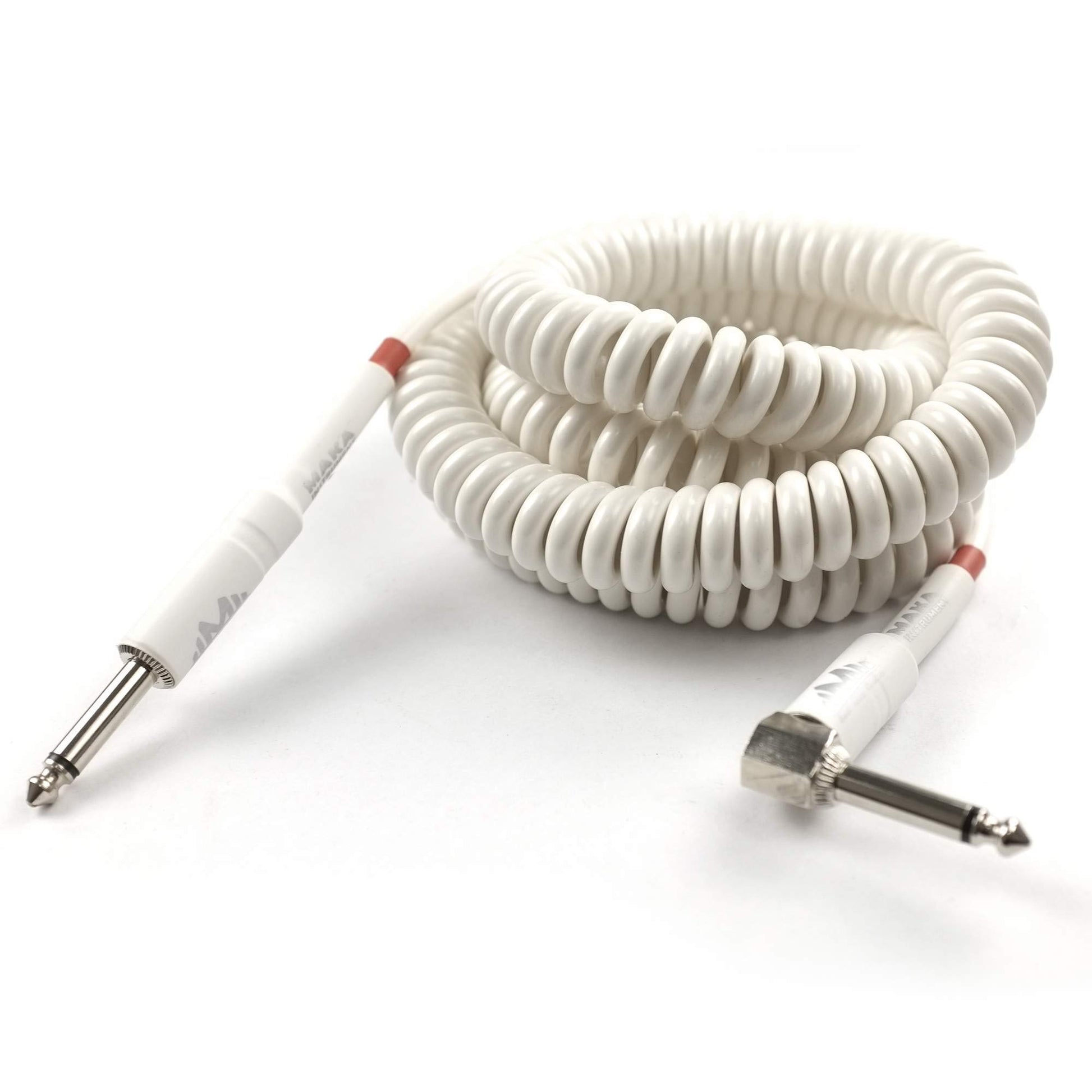 M MAKA - Cable de bobina de guitarra premium de 20 pies, cuerda rizada en espiral para guitarra, bajo de 1/4 pulgadas, ángulo recto a recto, color blanco
