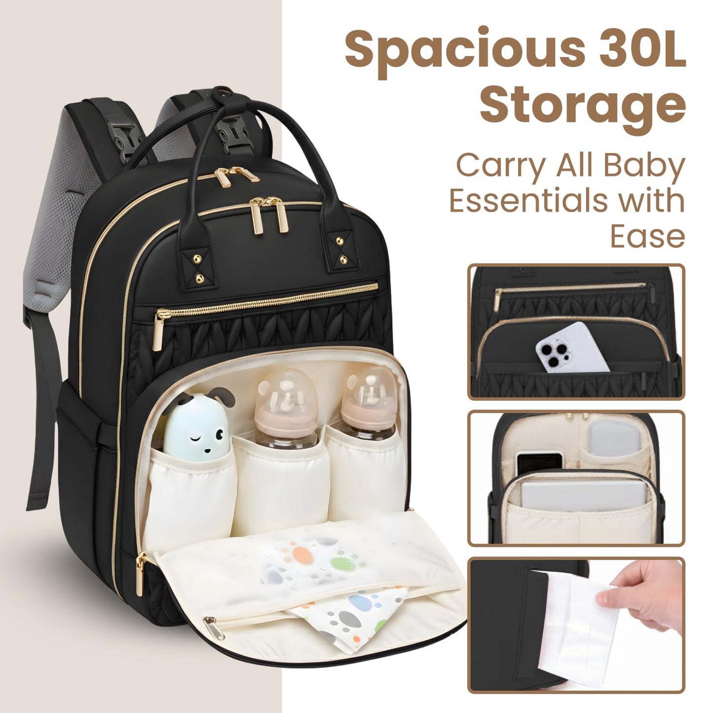Mochila de pañales Jubily, mochila de viaje de 30L para mujeres, bolsa impermeable con 5 compartimentos, 20 bolsillos, ranuras para laptop y iPad, cambiador portátil, organizador de artículos