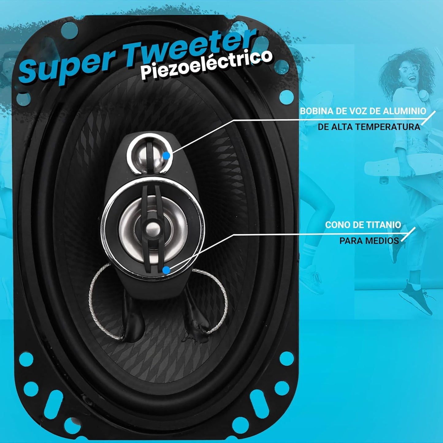 Pyle Par de Bocinas para Coche 6" x 9", 500W, 4 Vías, Altavoz Quadriaxial de Audio Profesional para Automóvil, Componente de Reemplazo Rápido Universal OEM para Montaje en Puerta/Panel Lateral